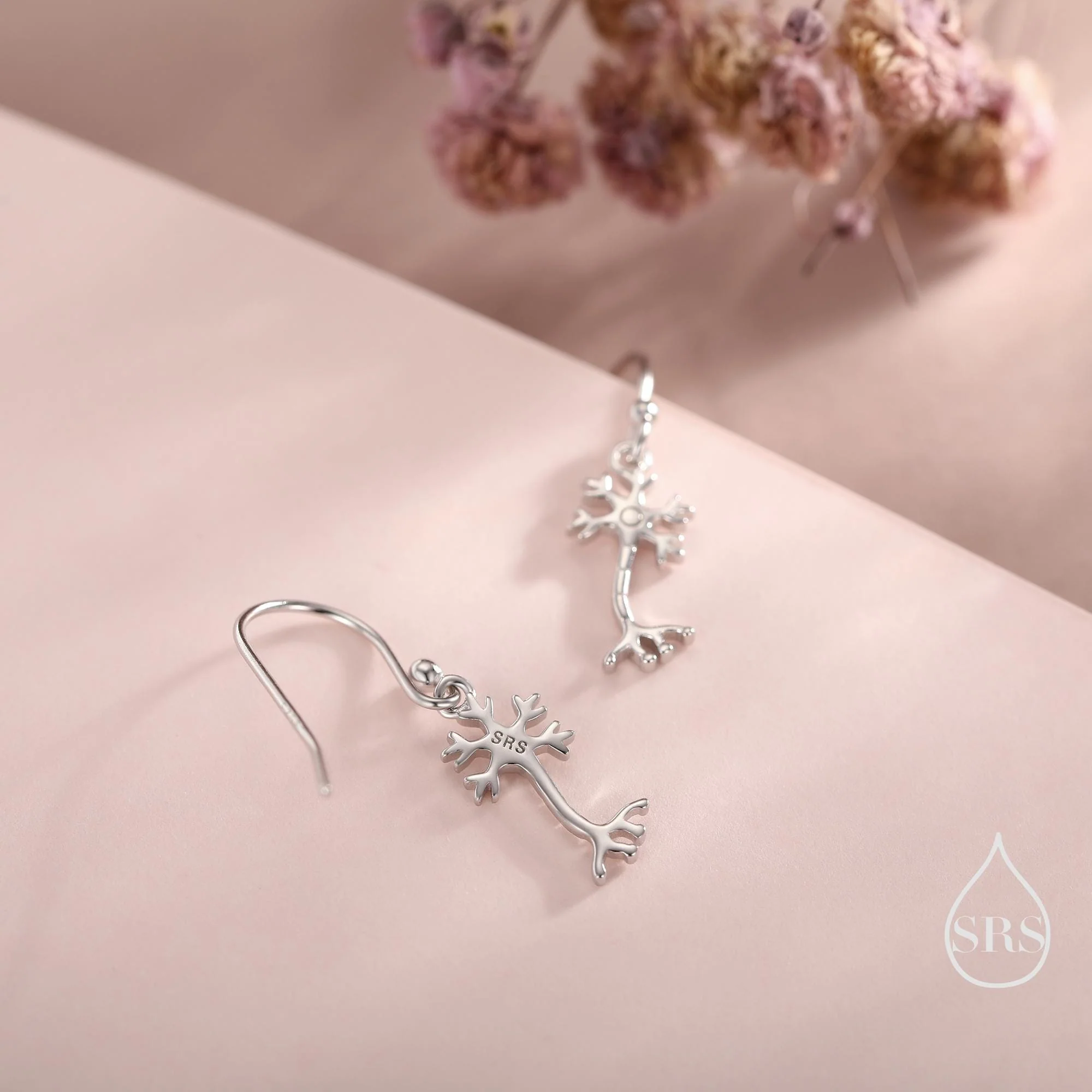 Tiny Neuron Cell Drop Hook Earrings in Sterling Silver, Silver or Gold, Neurone Cell Earrings, Nerve Cells Earrings, Brain Earrings - Image 6