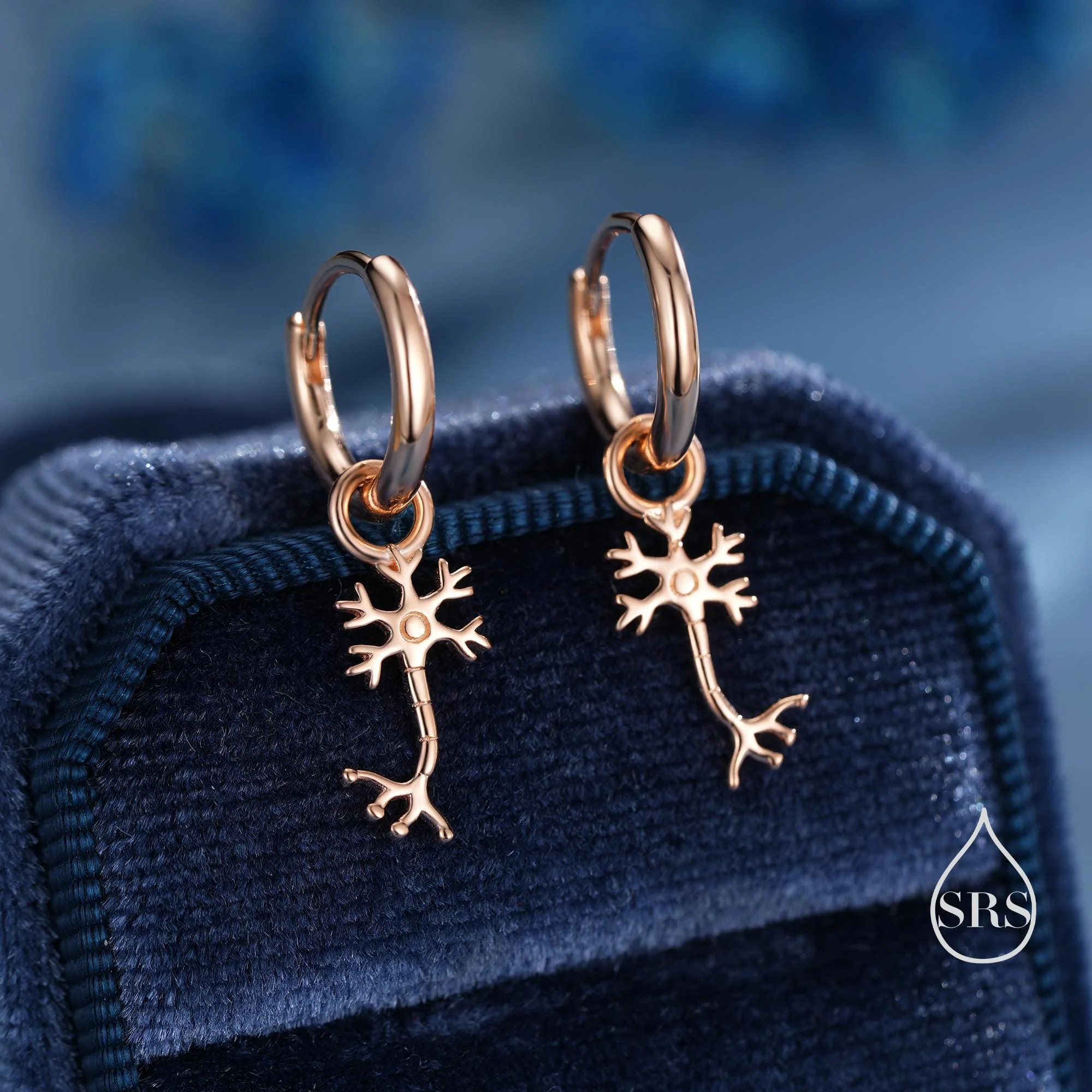 Tiny Neuron Cell Huggie Hoops Earrings in Sterling Silver, Silver or Gold, Neurone Cell Nerve Earrings, Brain Earrings, Detachable Charms - Image 3