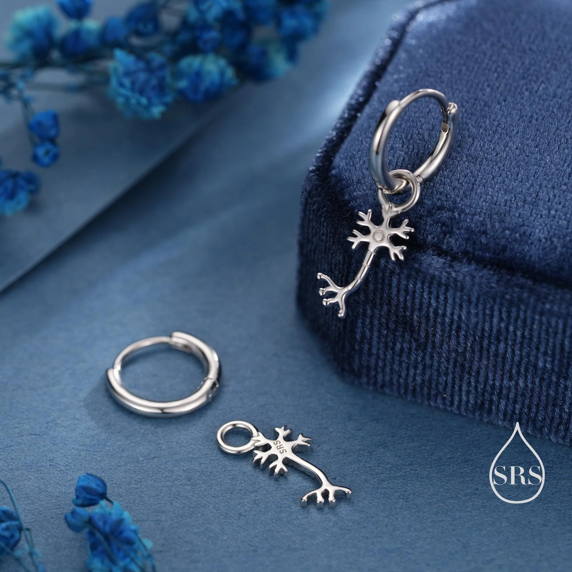 Tiny Neuron Cell Huggie Hoops Earrings in Sterling Silver, Silver or Gold, Neurone Cell Nerve Earrings, Brain Earrings, Detachable Charms - Image 6