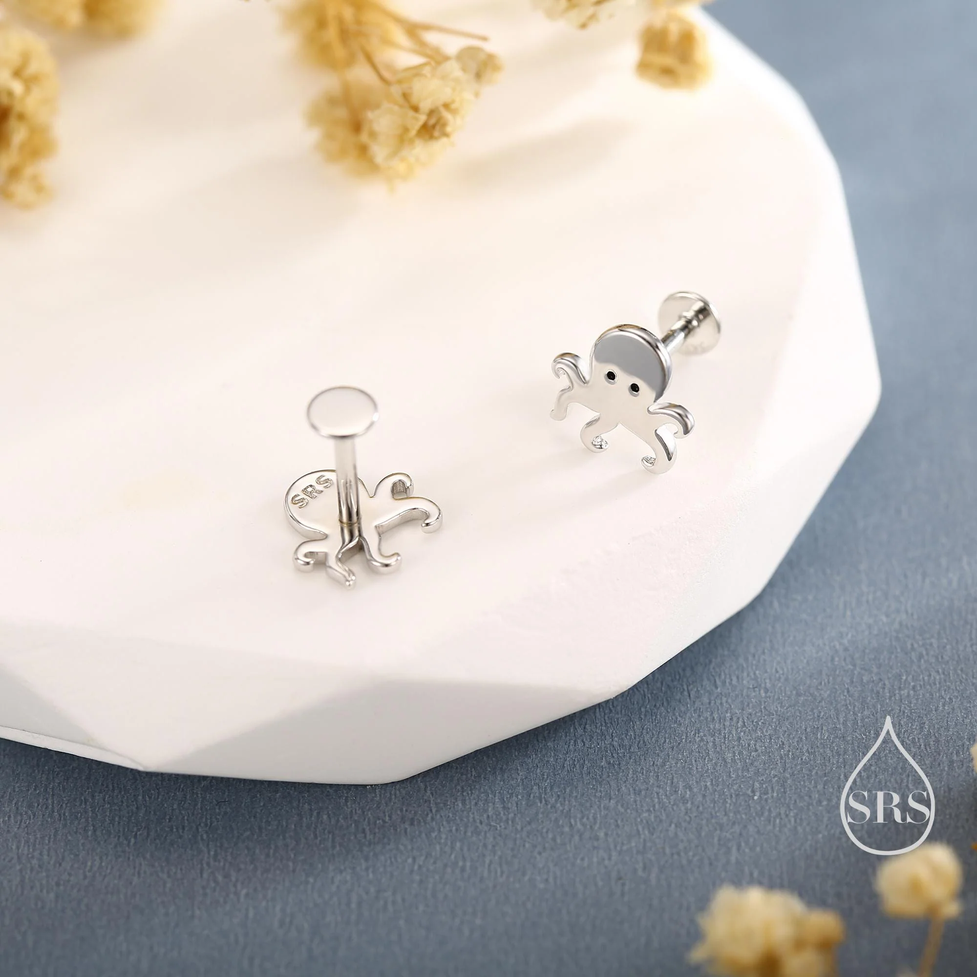 Tiny Octopus Stud Earrings in Sterling Silver - Image 7