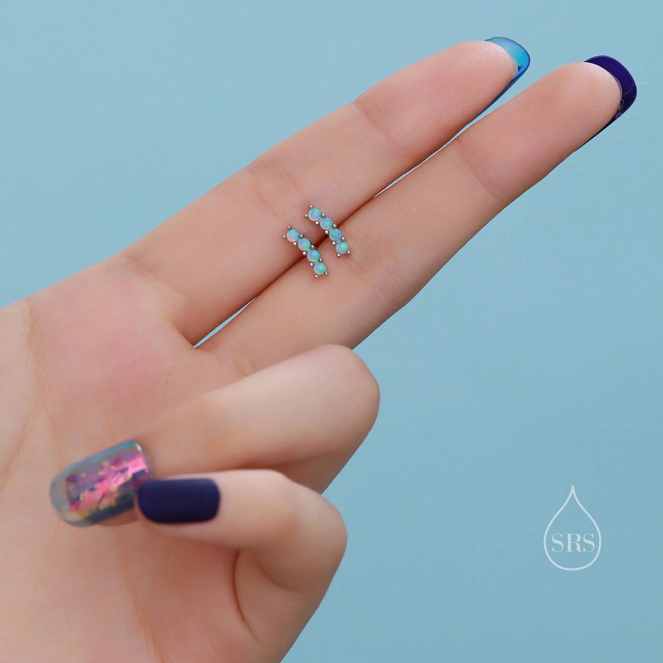 Tiny Opal Curved Bar Screw Back Earrings in Sterling Silver, Silver or Gold, White Opal or Blue Opal Screw Back Earrings, Fire Opal - Image 7