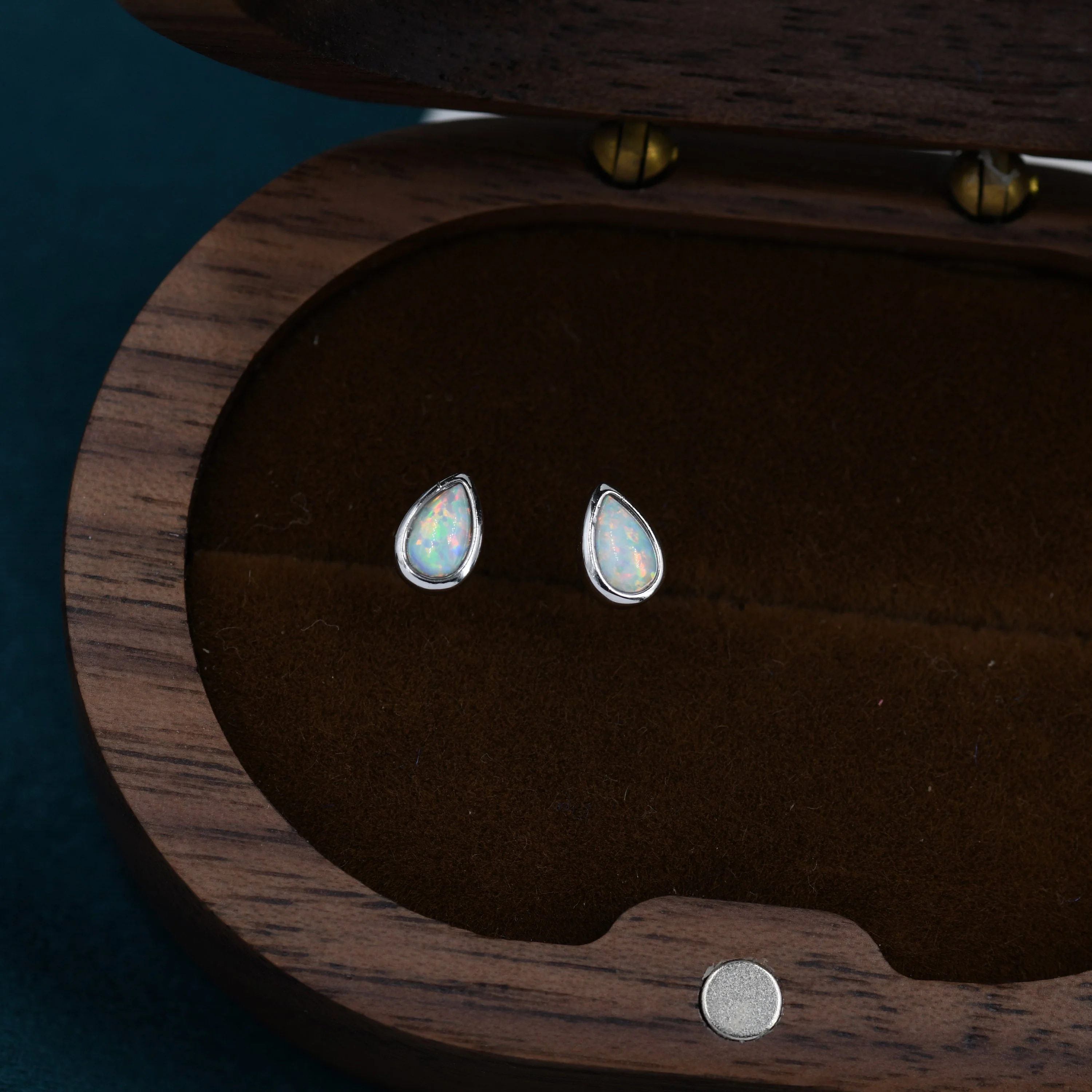 Tiny Opal Droplet Stud Earrings in Sterling Silver, Silver or Gold, Opal Drop Stud, - Image 2