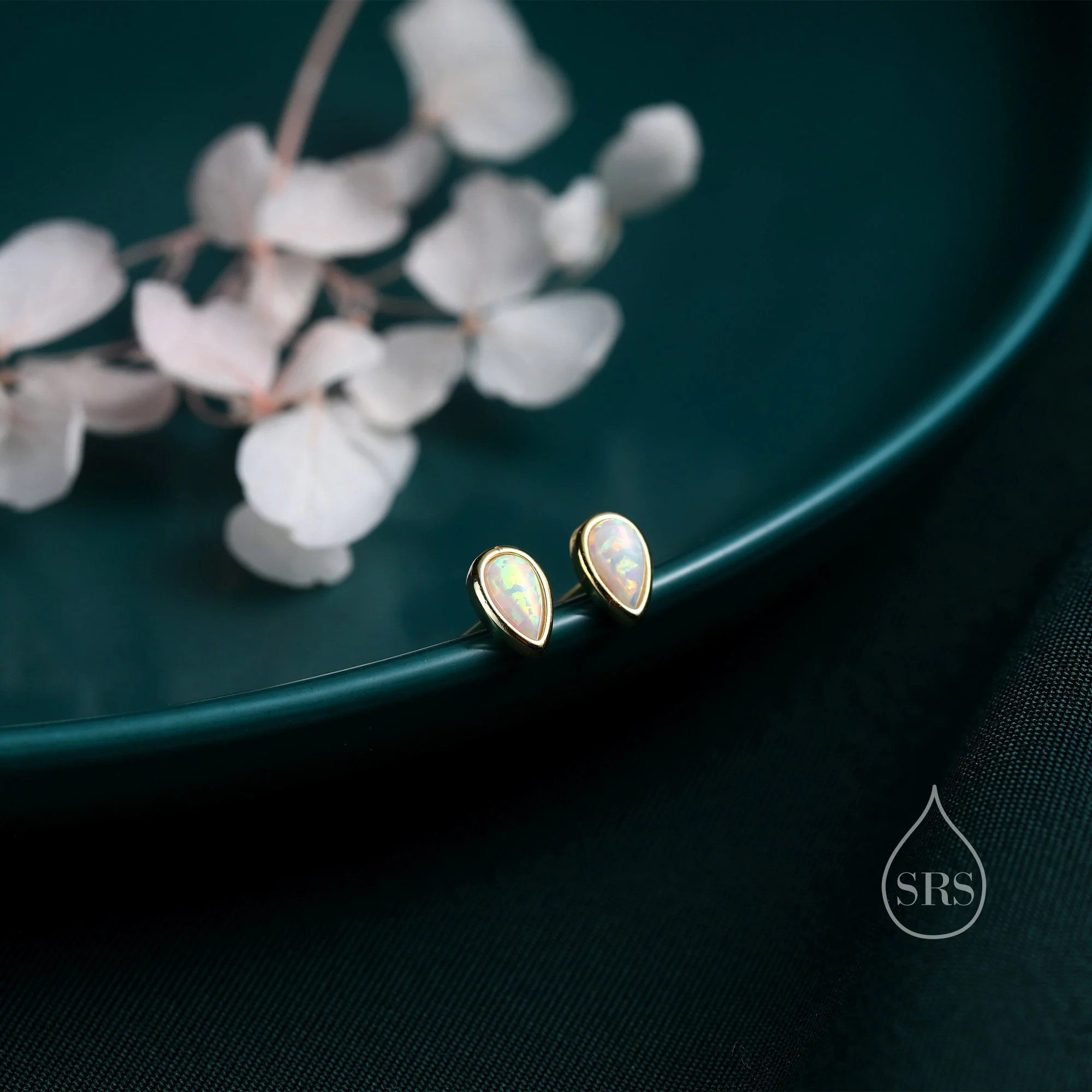 Tiny Opal Droplet Stud Earrings in Sterling Silver, Silver or Gold, Opal Drop Stud, - Image 8