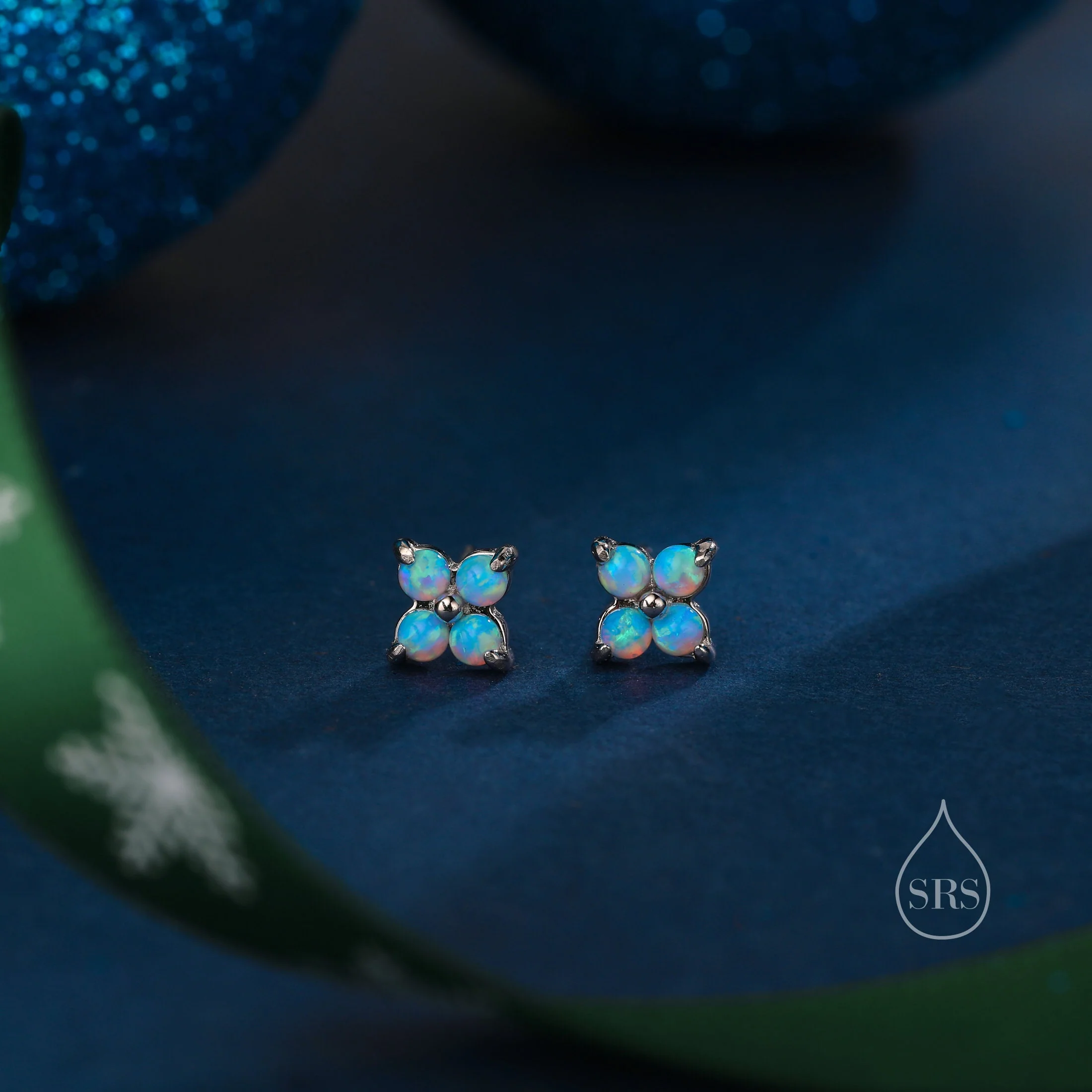 Tiny Opal Hydrangea Flower Stud Earrings in Sterling Silver, Silver or Gold, Screw Back Available, Blue or White Opal Flower Earrings - Image 8