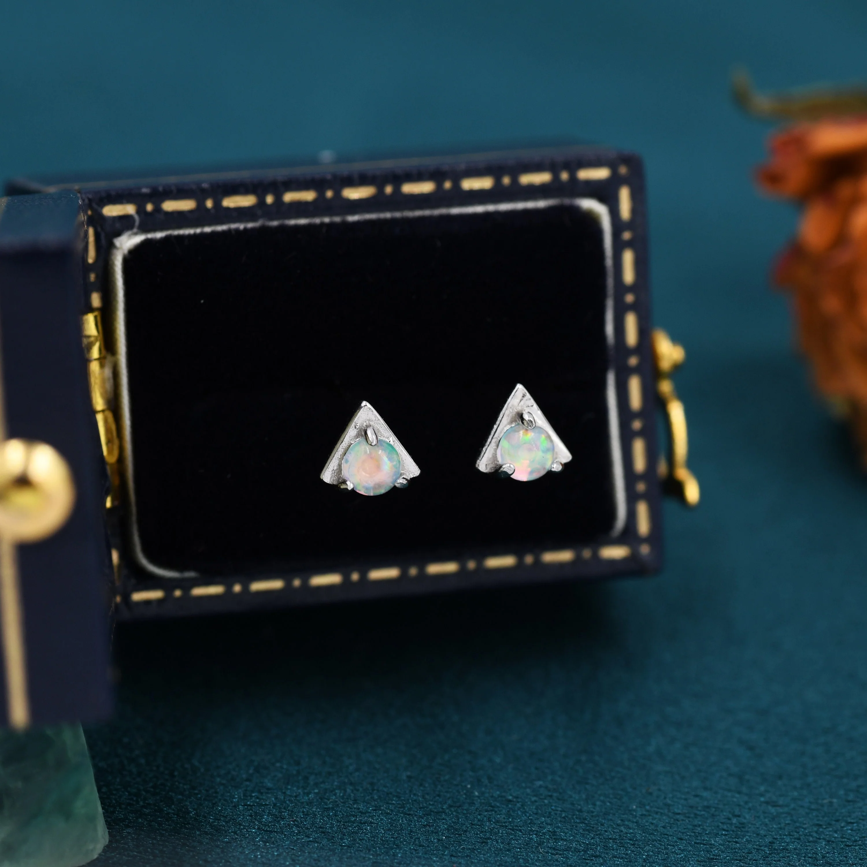 Tiny Opal Triangle Stud Earrings in Sterling Silver, Silver, Gold or Rose Gold, V shape Earrings - Image 2