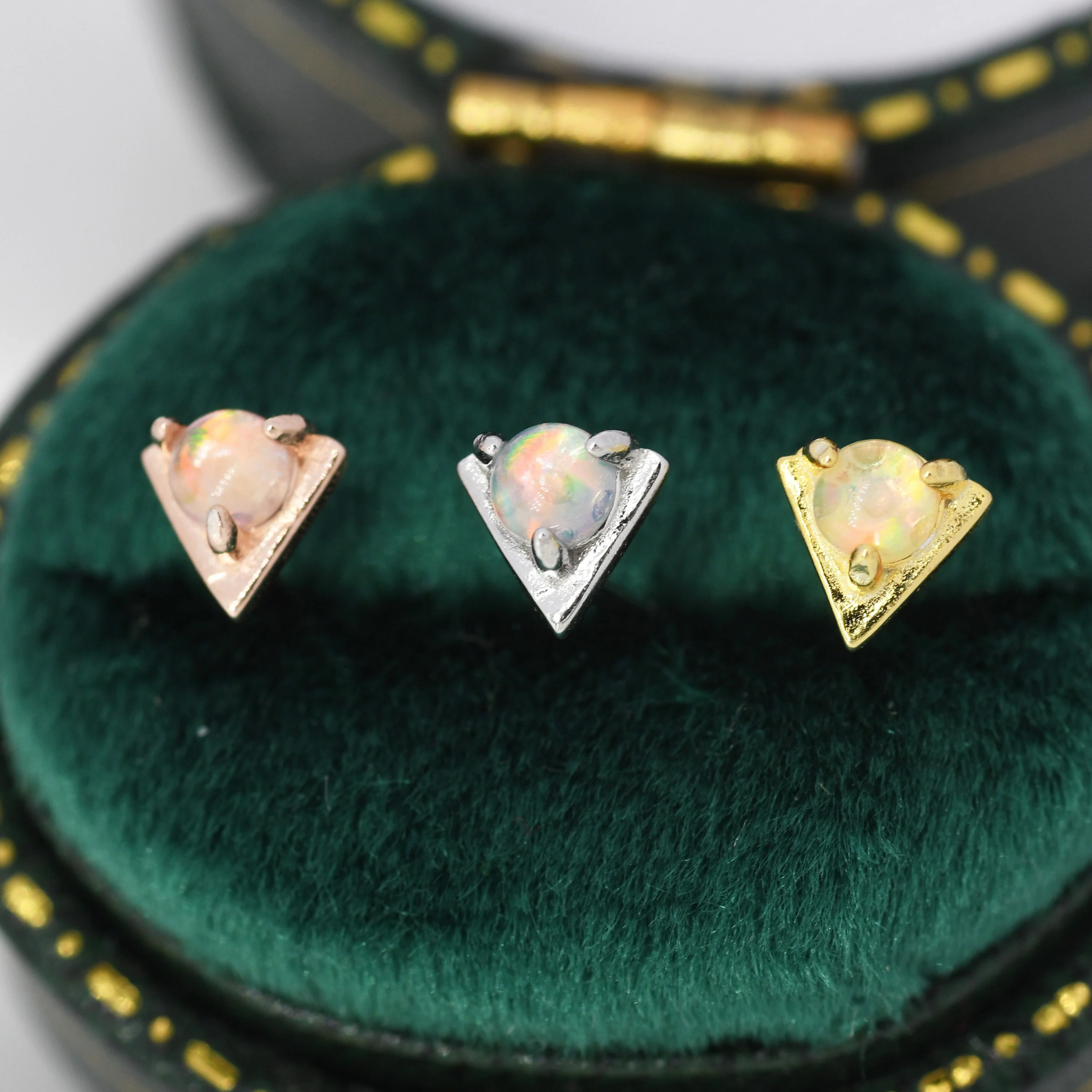 Tiny Opal Triangle Stud Earrings in Sterling Silver, Silver, Gold or Rose Gold, V shape Earrings - Image 4