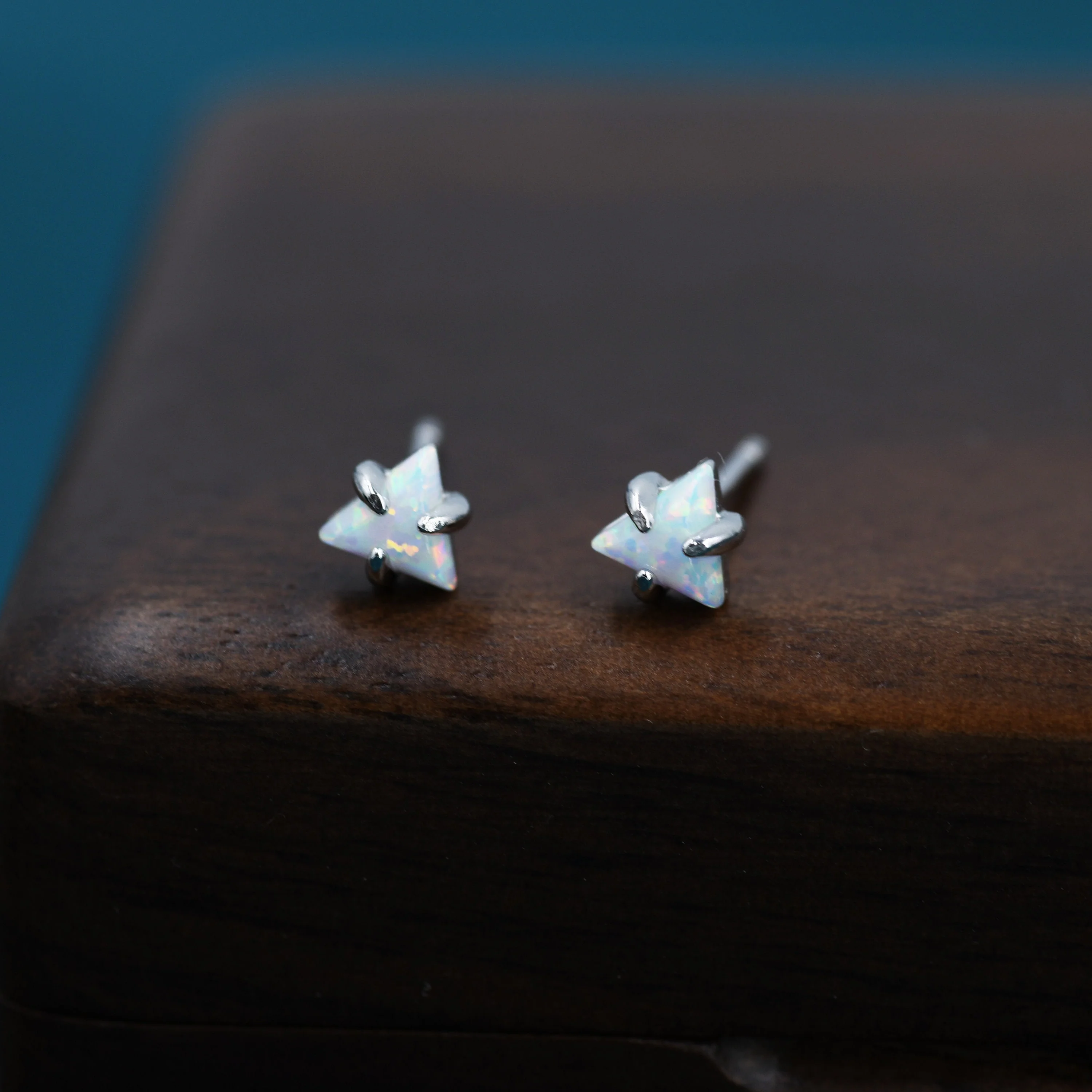 Tiny Opal Triangle Stud Earrings in Sterling Silver, Triangle Opal Earrings with Prong Set - Image 3