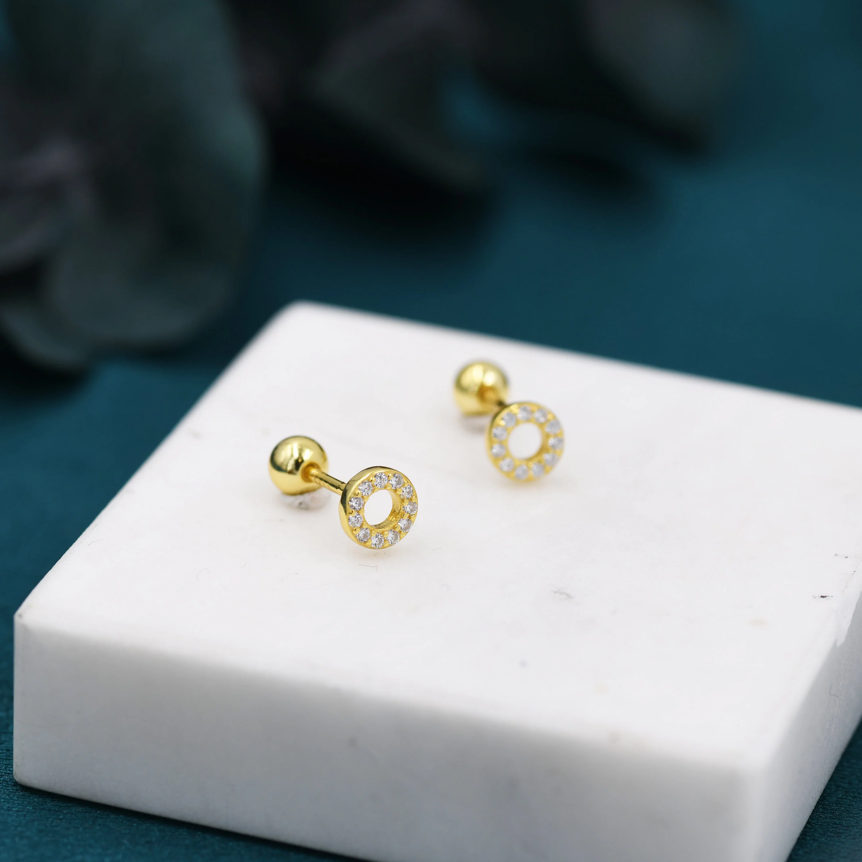 Tiny Open Circle Barbell Earrings in Sterling Silver, Silver or Gold, Screw Back  Circle Earrings, Screwback Earrings - Image 3