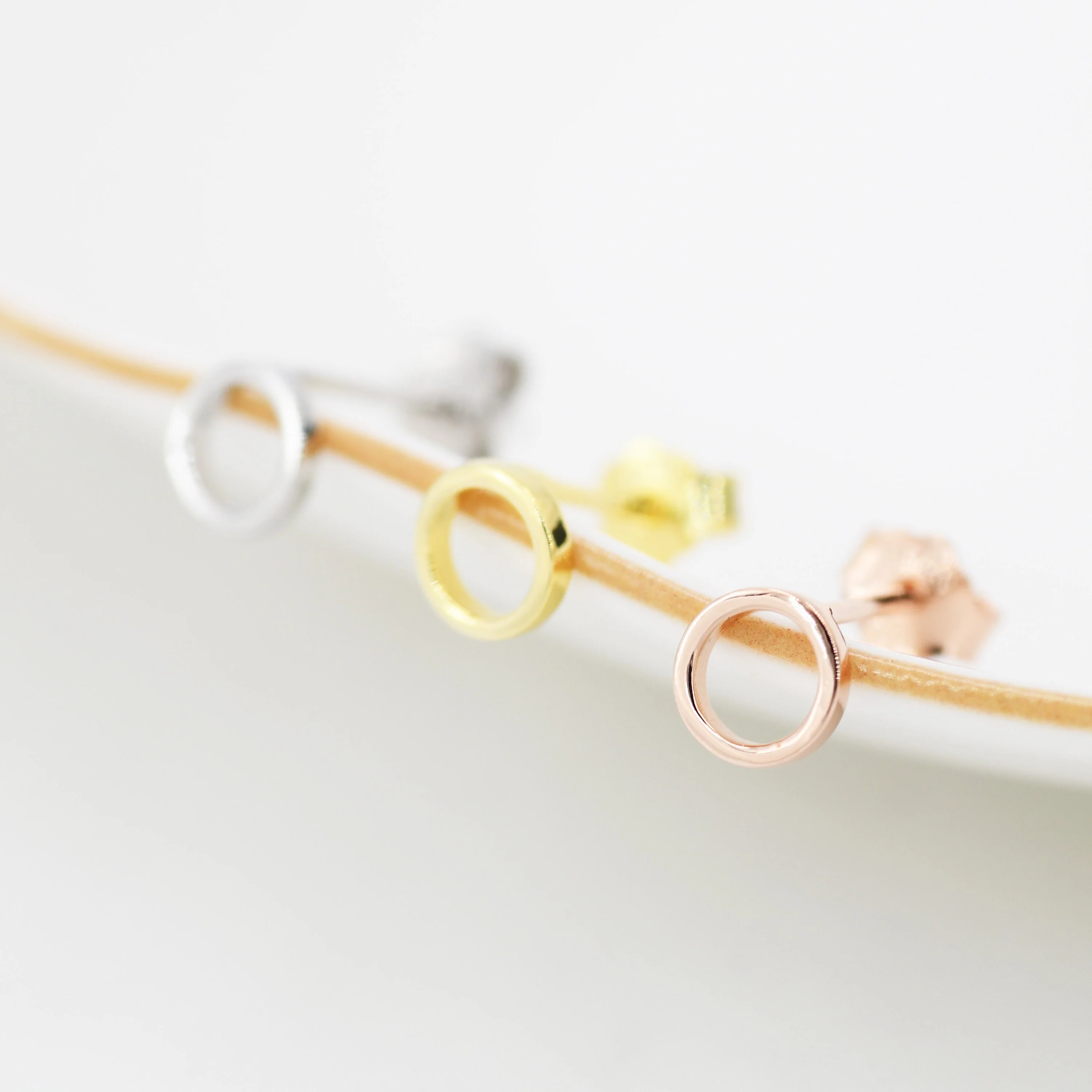 Tiny Open Circle Stud Earrings in Sterling Silver, Silver, Gold or Rose Gold, Circle Earrings, Geometric Minimalist Earrings