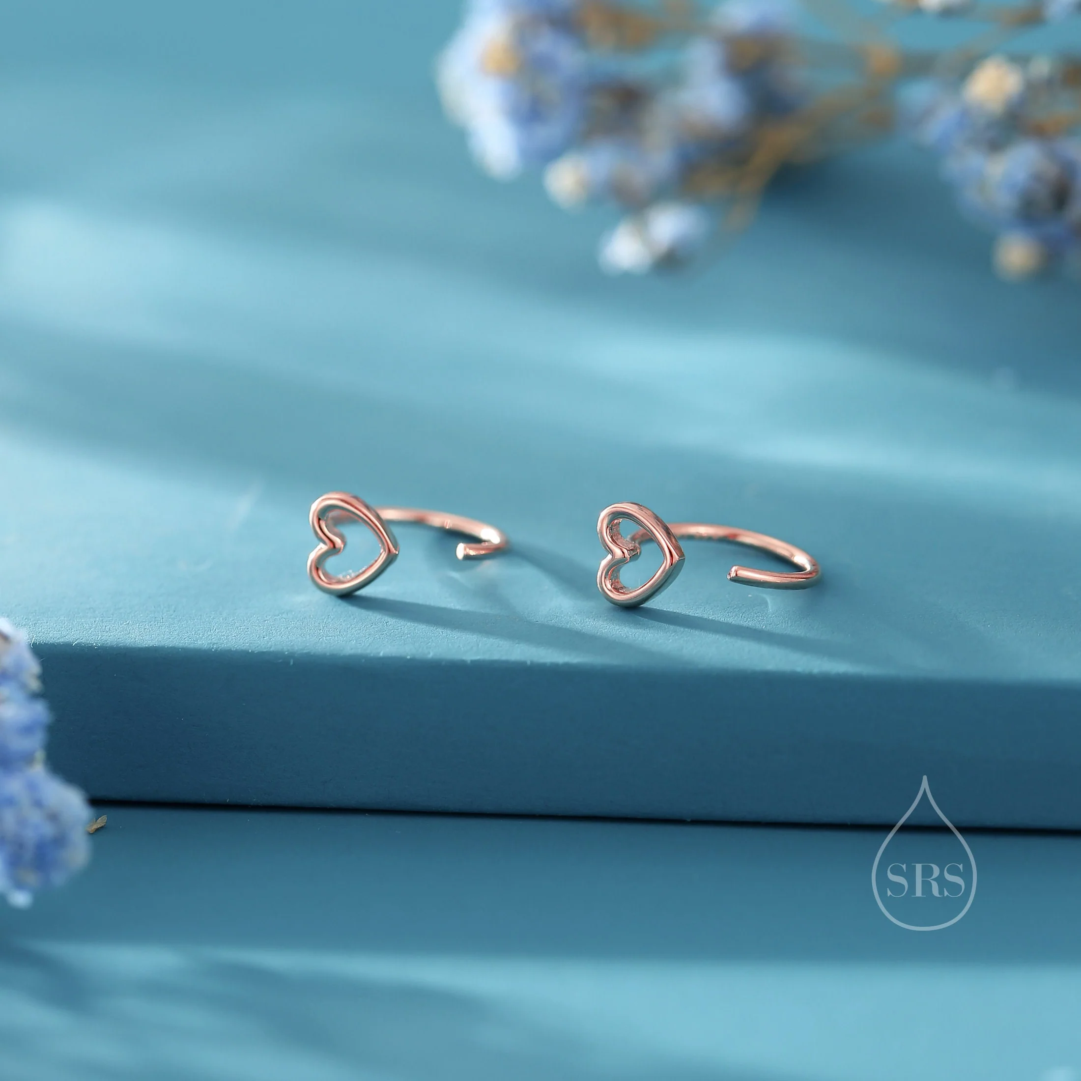 Tiny Open Heart Huggie Hoop Earrings in Sterling Silver, Silver, Gold or Rose Gold, Dainty Little Heart Open Threader, Threader Hoop - Image 2