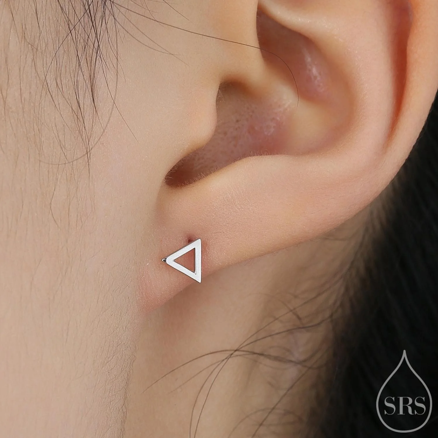 Tiny Open Triangle Stud Earrings in Sterling Silver, Silver, Gold or Rose Gold, Small Minimal Triangle Earrings, Geometric Stacking Earrings - Image 6