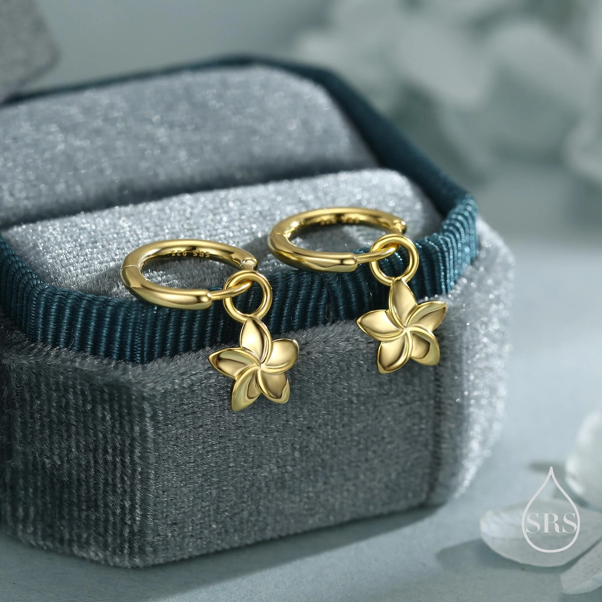 Tiny Plumeria Flower Huggie Hoop Earrings in Sterling Silver, Silver, Gold or Rose Gold, Detachable and Interchangable Charms - Image 4