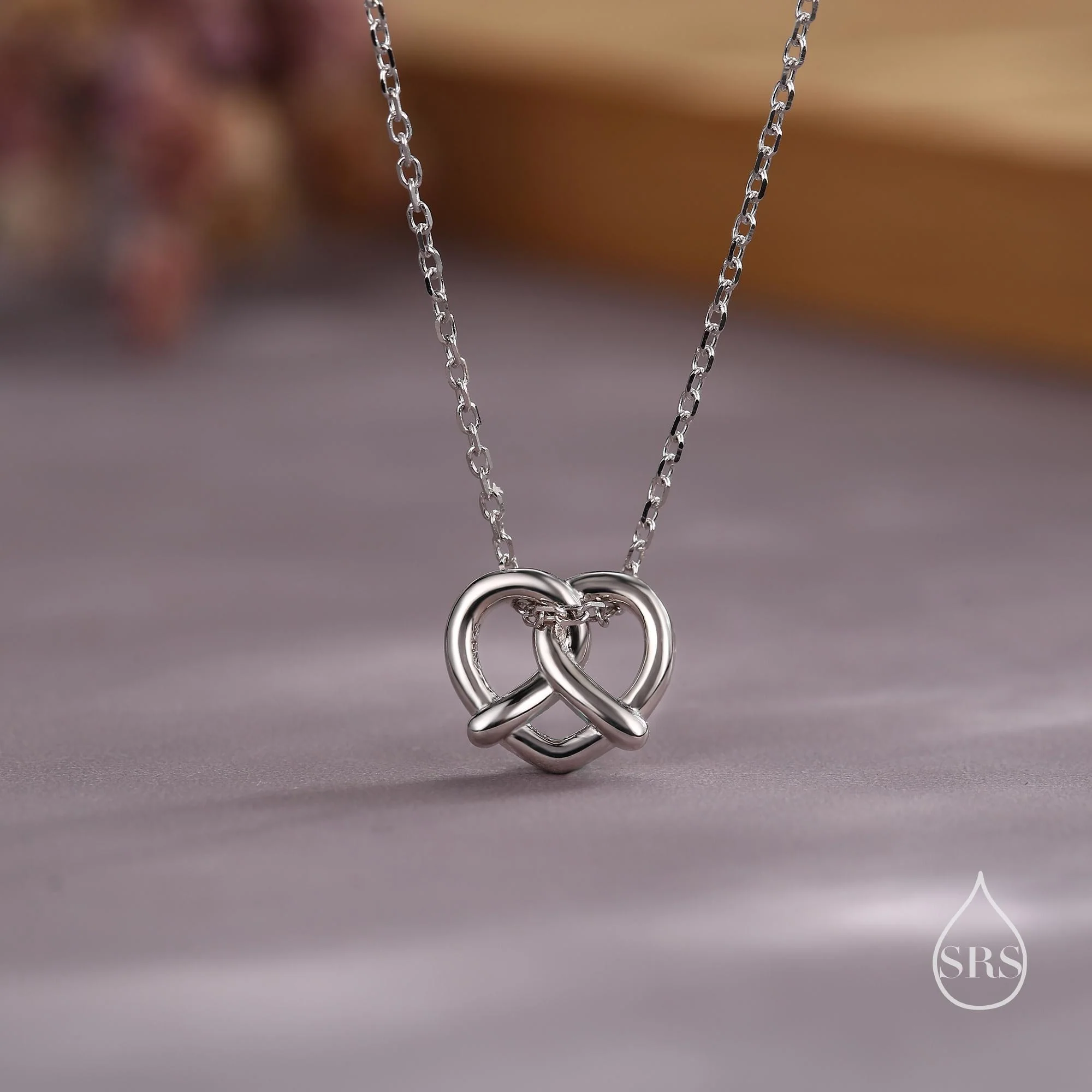 Tiny Pretzel Heart Knot Pendant Necklace in Sterling Silver, Silver or Gold or Rose Gold, Heart Knot Necklace, Silver Pretzel Necklace