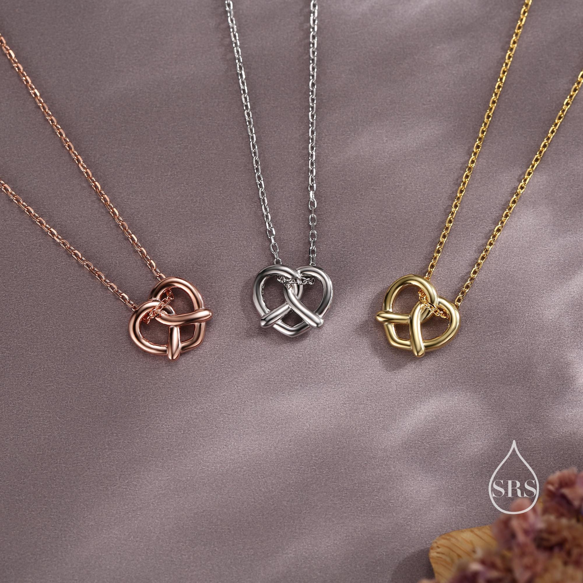Tiny Pretzel Heart Knot Pendant Necklace in Sterling Silver, Silver or Gold or Rose Gold, Heart Knot Necklace, Silver Pretzel Necklace - Image 6