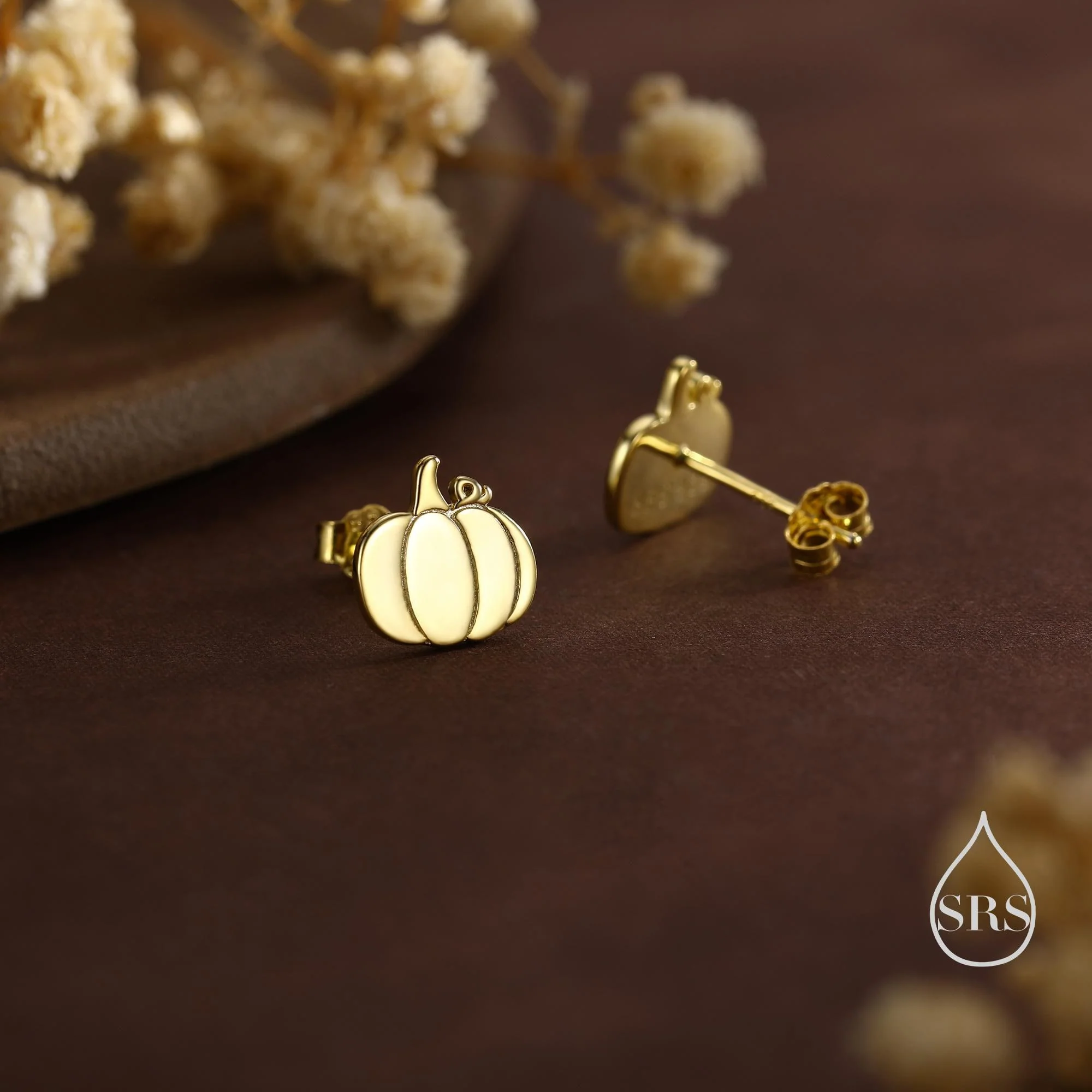 Tiny Pumpkin Stud Earrings in Sterling Silver, Silver, Gold or Rose Gold, Tiny Pumpkin Earrings, Halloween Earrings - Image 4