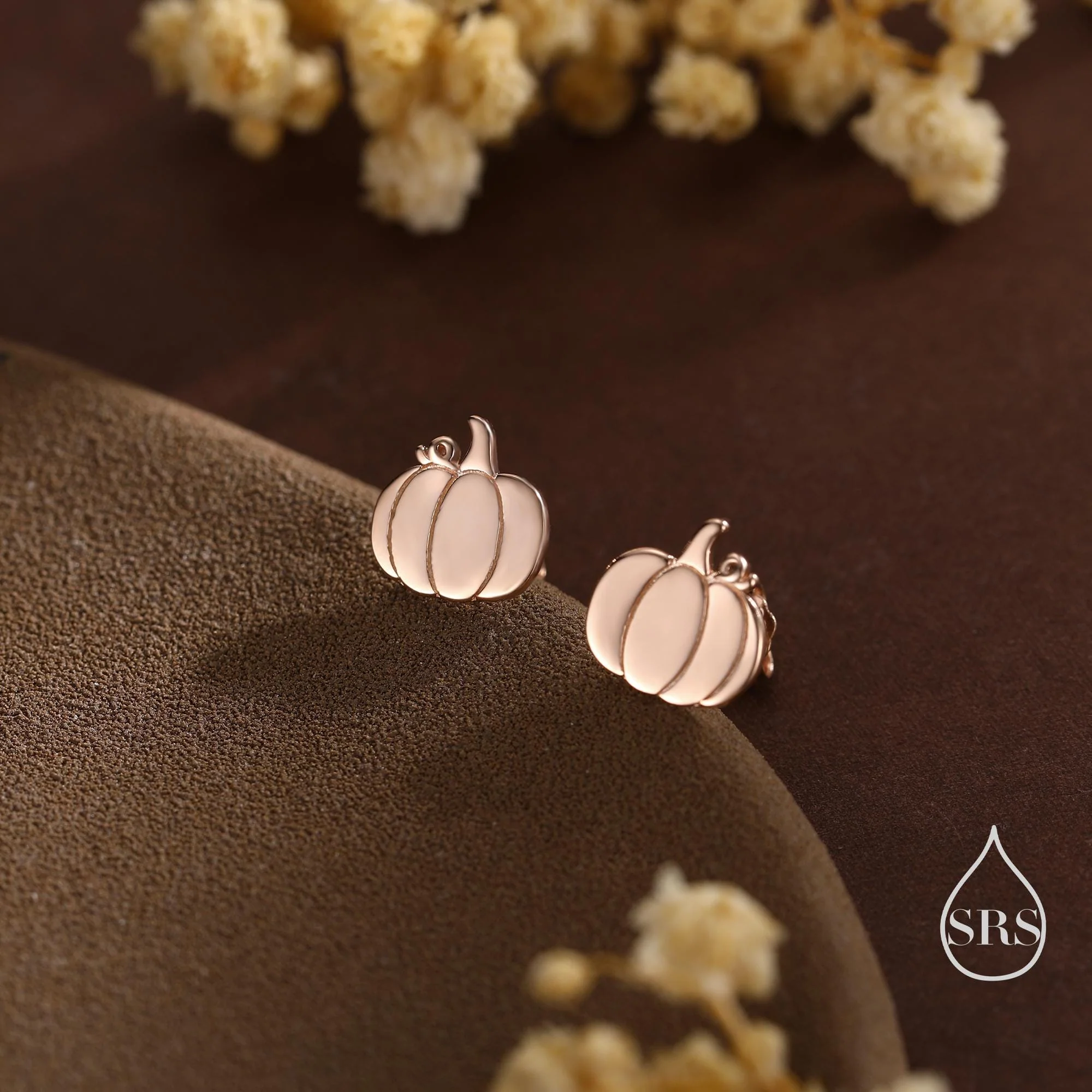 Tiny Pumpkin Stud Earrings in Sterling Silver, Silver, Gold or Rose Gold, Tiny Pumpkin Earrings, Halloween Earrings - Image 5