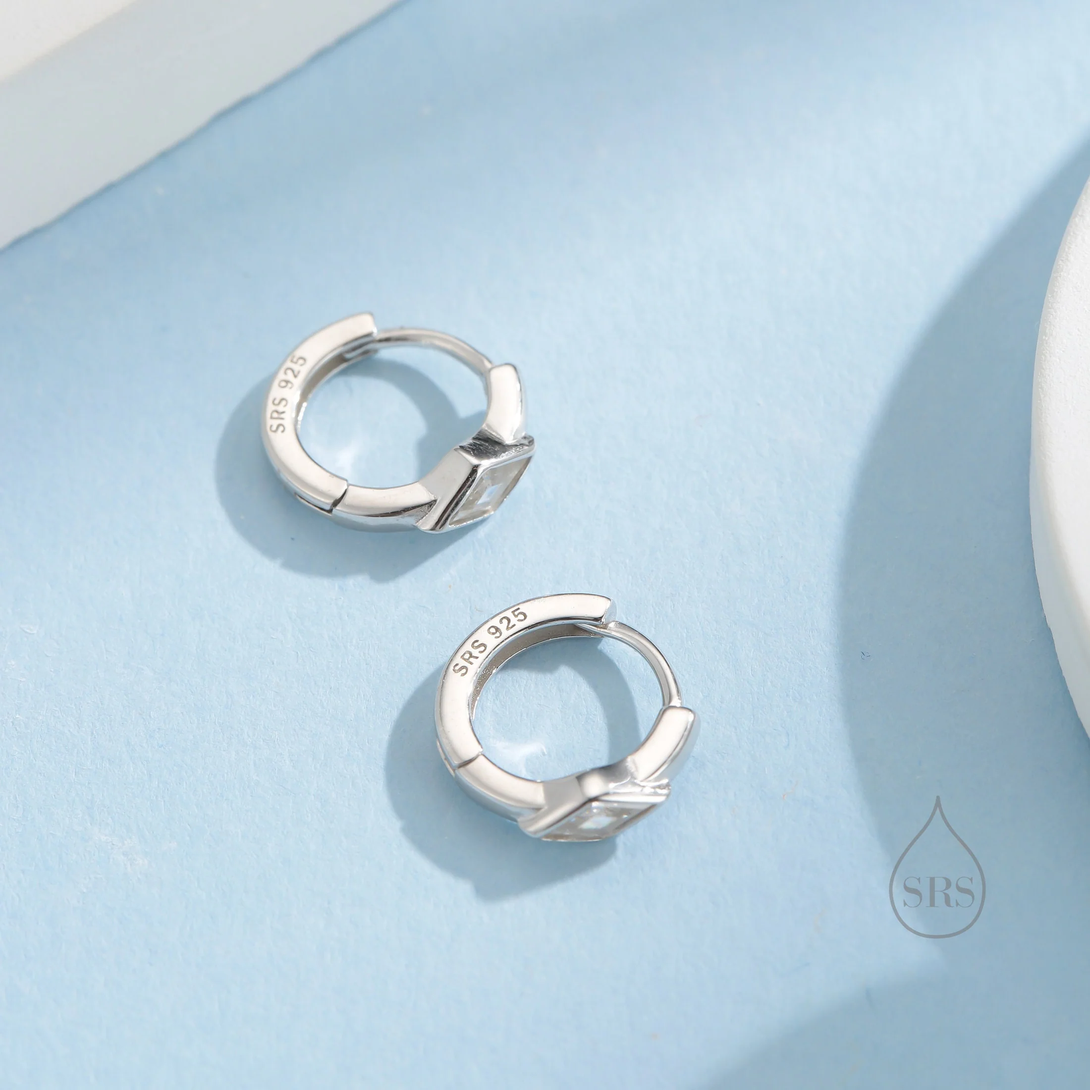 Tiny Rhombus Clear CZ Huggie Hoop in Sterling Silver, Silver or Gold, Minimalist Simple Kite Shape CZ Hoop Earrings - Image 6