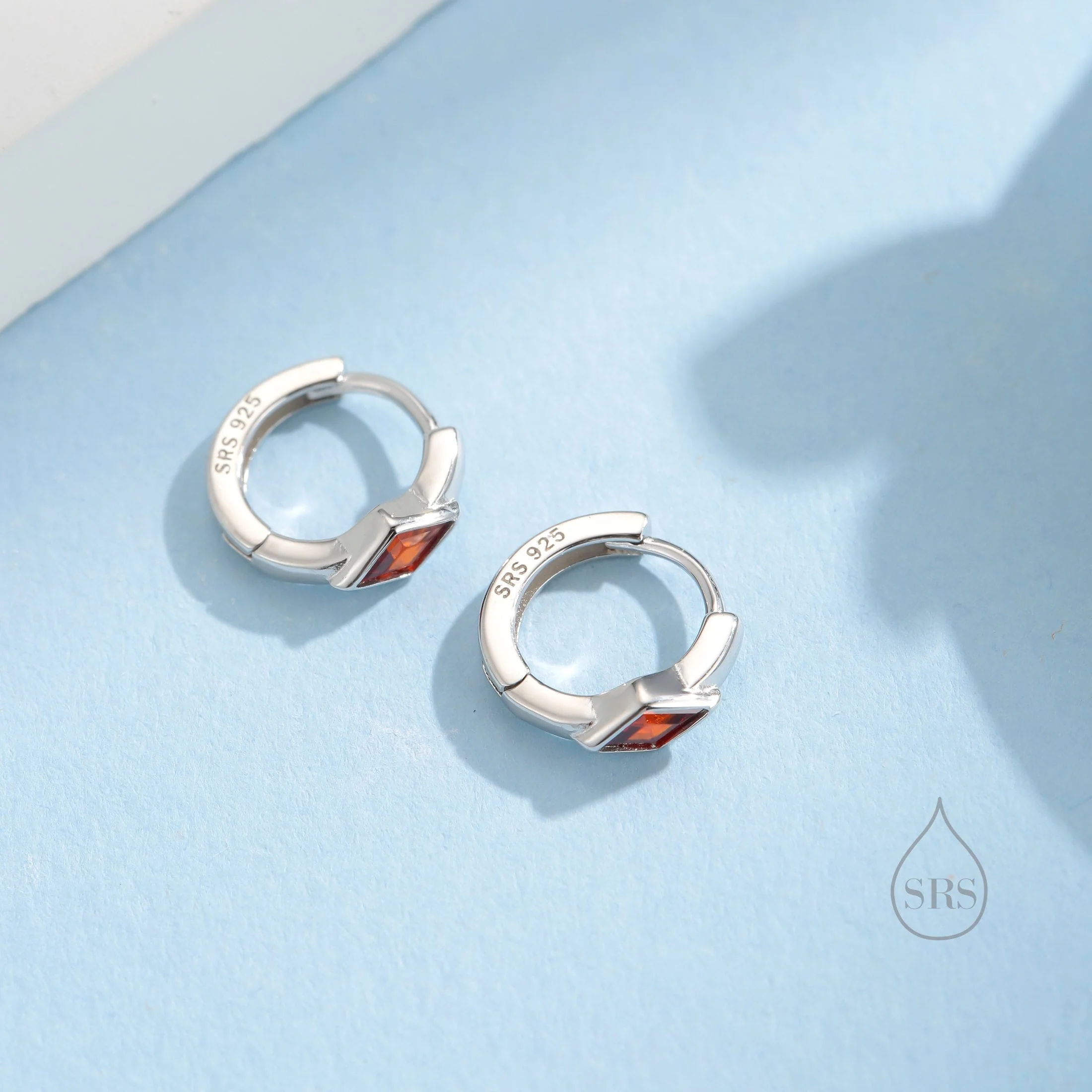 Tiny Rhombus Garnet Red CZ Huggie Hoop in Sterling Silver, Silver or Gold, Minimalist Simple Kite Shape CZ Hoop Earrings - Image 6