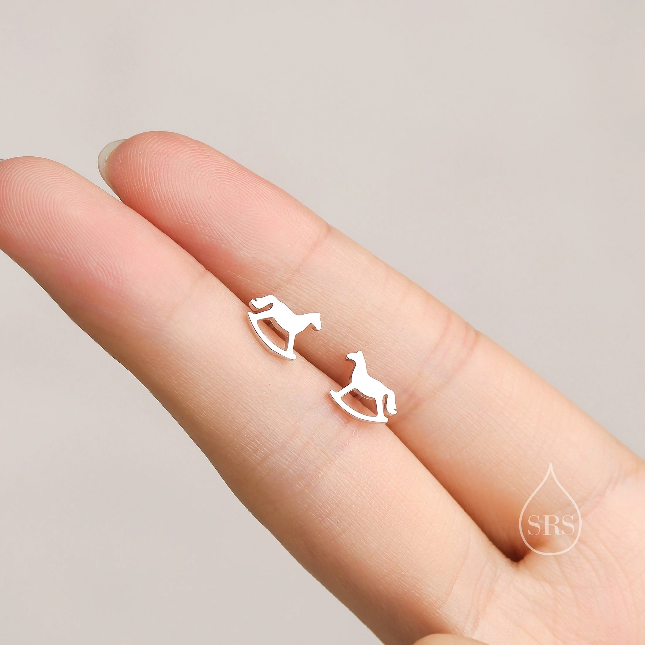 Tiny Rocking Horse Stud Earrings in Sterling Silver, Silver or Gold or Rose Gold, Sterling Silver Rocking Horse Earrings - Image 6