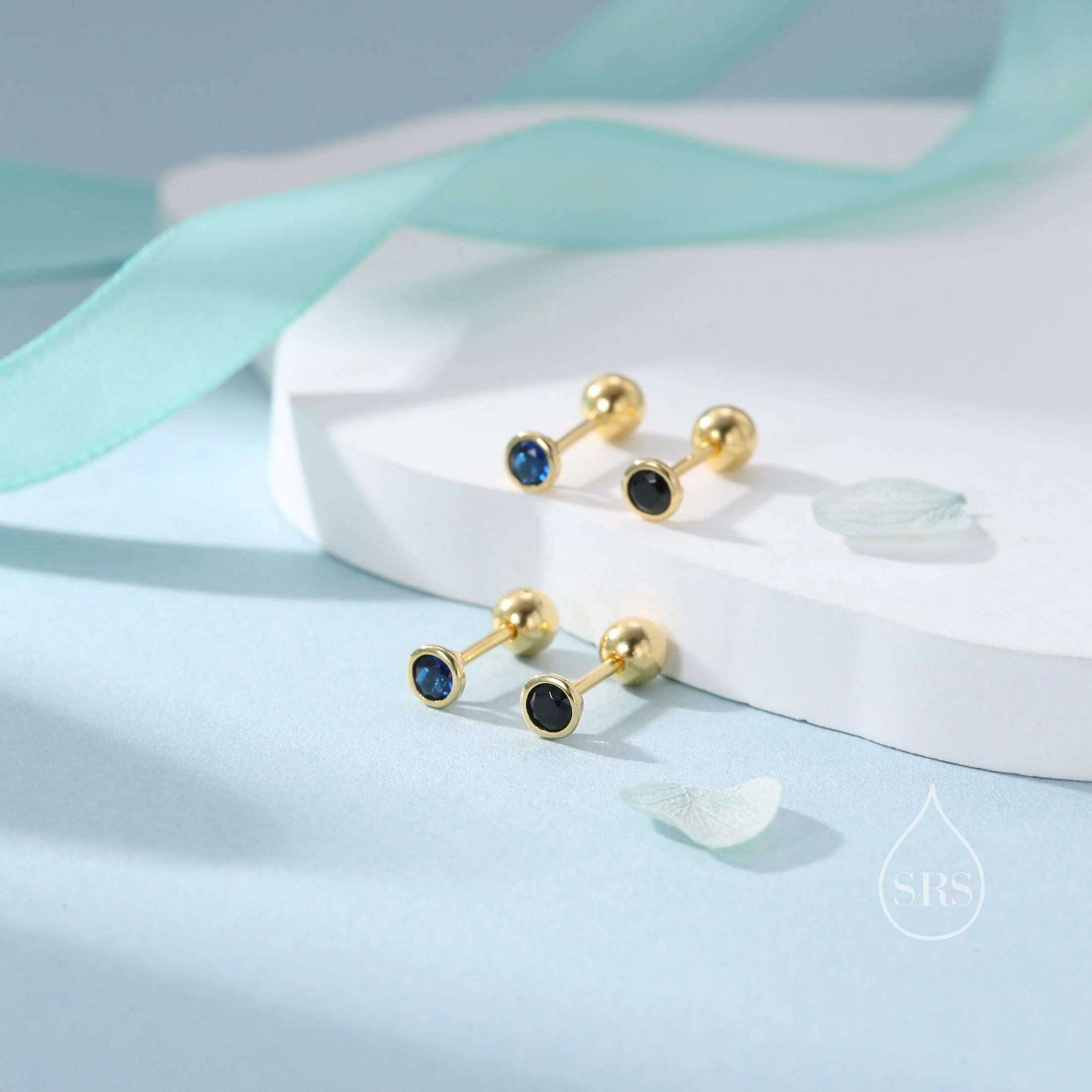Tiny Sapphire Blue CZ Bezel Screw Back Earrings in Sterling Silver, Silver or Gold, Stacking Earrings, CZ Barbell Earrings, Helix Earring - Image 10
