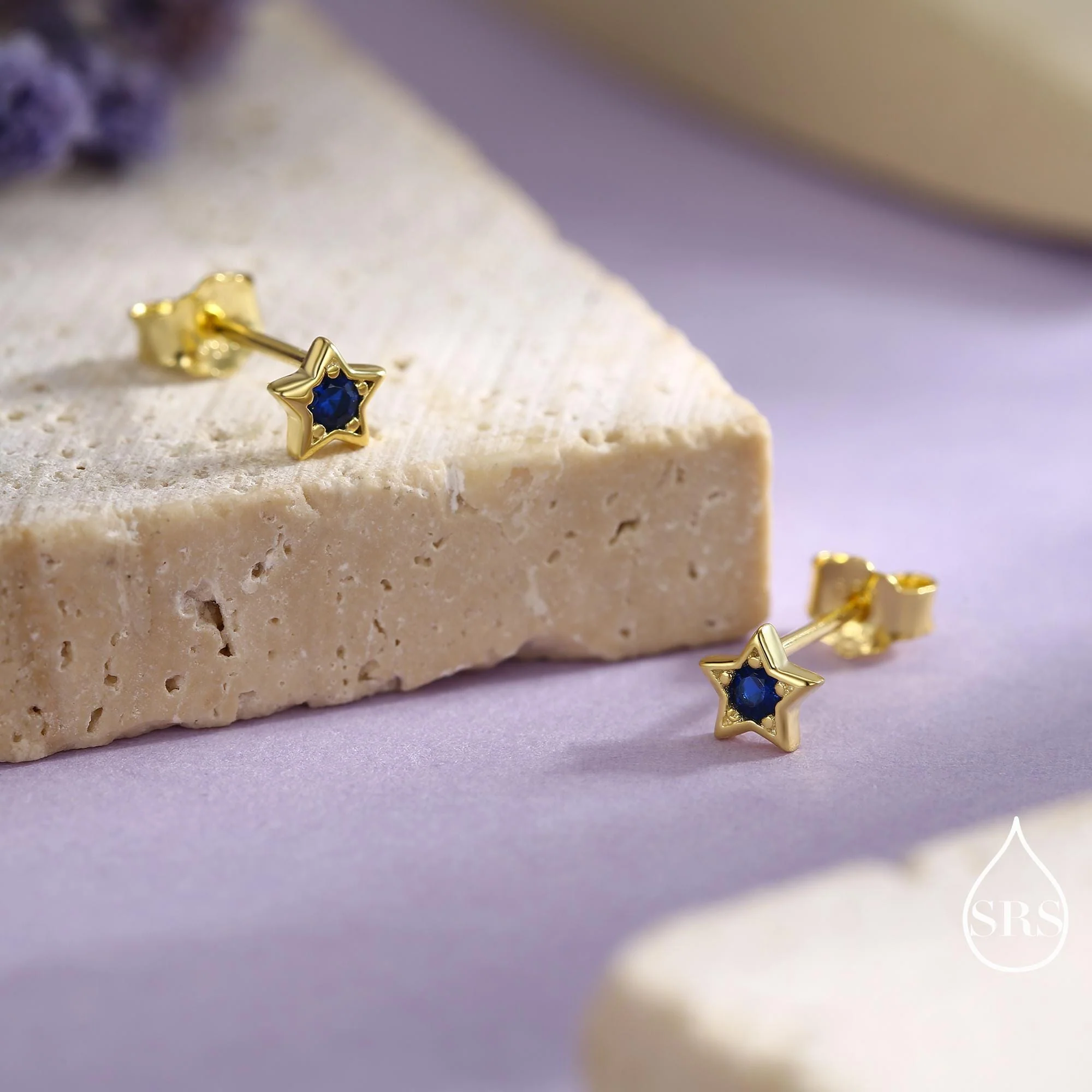 Tiny Sapphire Blue CZ Star Stud Earrings in Sterling Silver, Silver or Gold, Blue Crystal Star Earrings, Stacking Earrings - Image 6