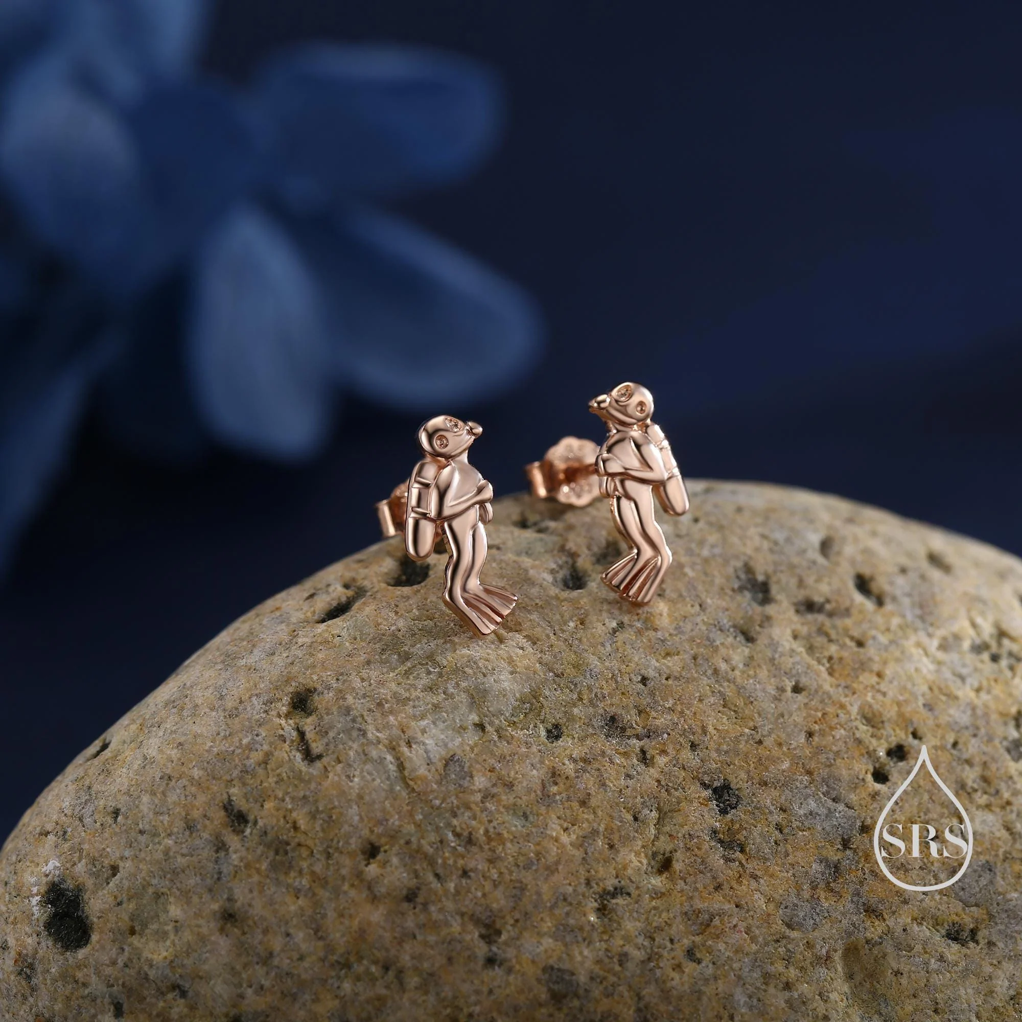 Tiny Scuba Diver Stud Earrings in Sterling Silver, Silver Gold or Rose Gold, Diving Jewellery, Scuba Earrings, Ocean Earrings - Image 7