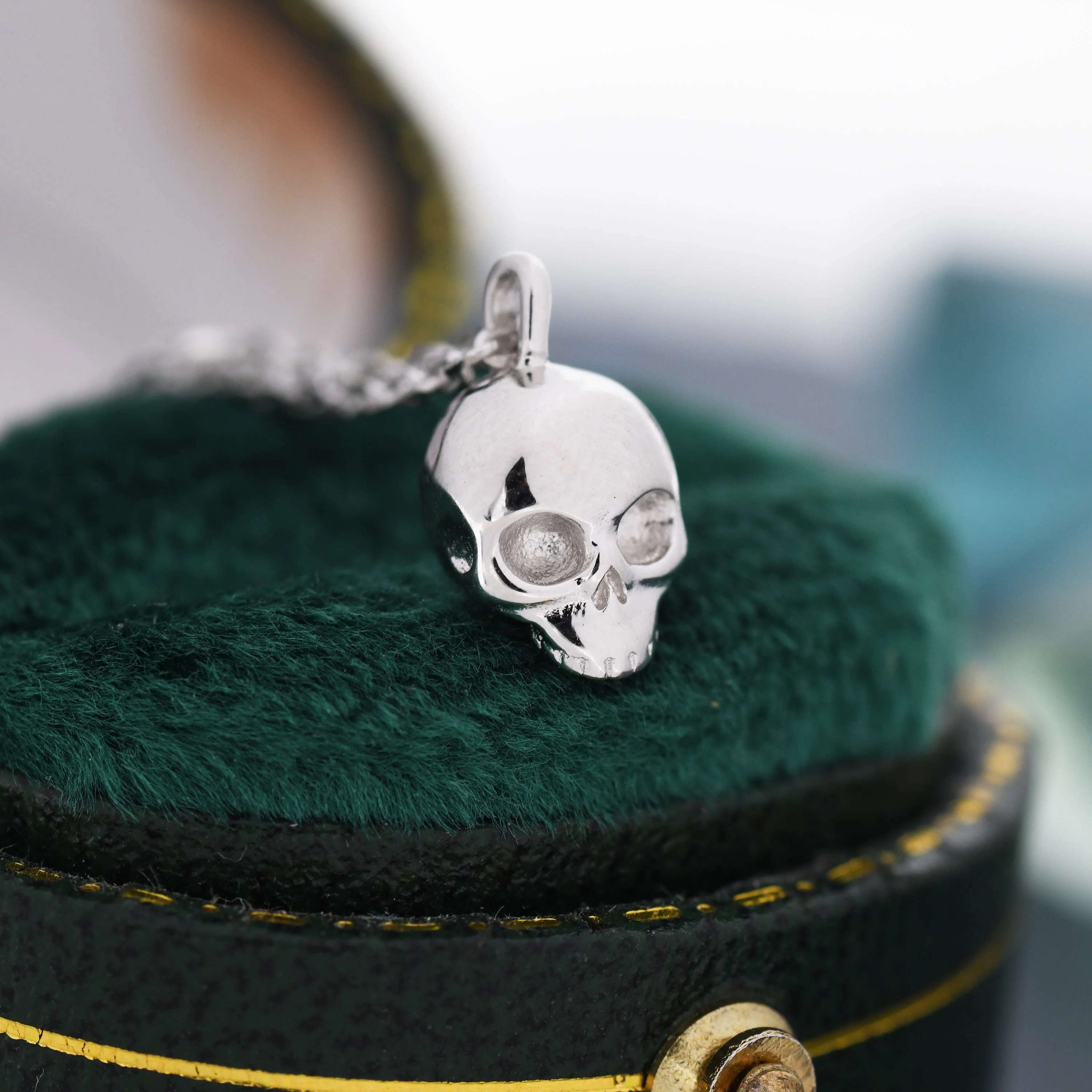 Tiny Skull Pendant Necklace in Sterling Silver, Extra Small Skull Pendant, Silver or Gold - Image 2