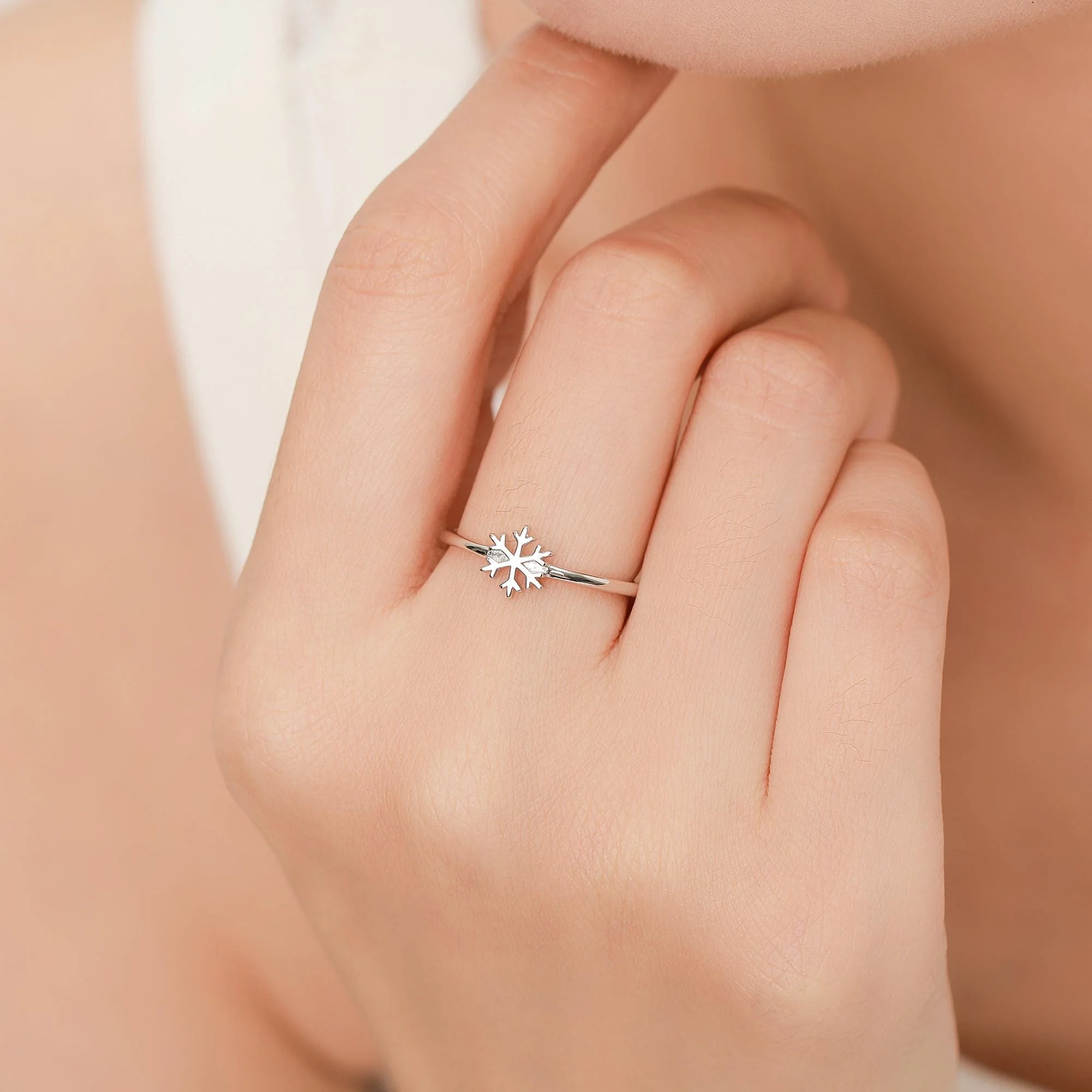 Tiny Snowflake Ring in Sterling Silver, Minimalist Winter Design, Adjustable Size, Festive Season Snow Ring - Image 2