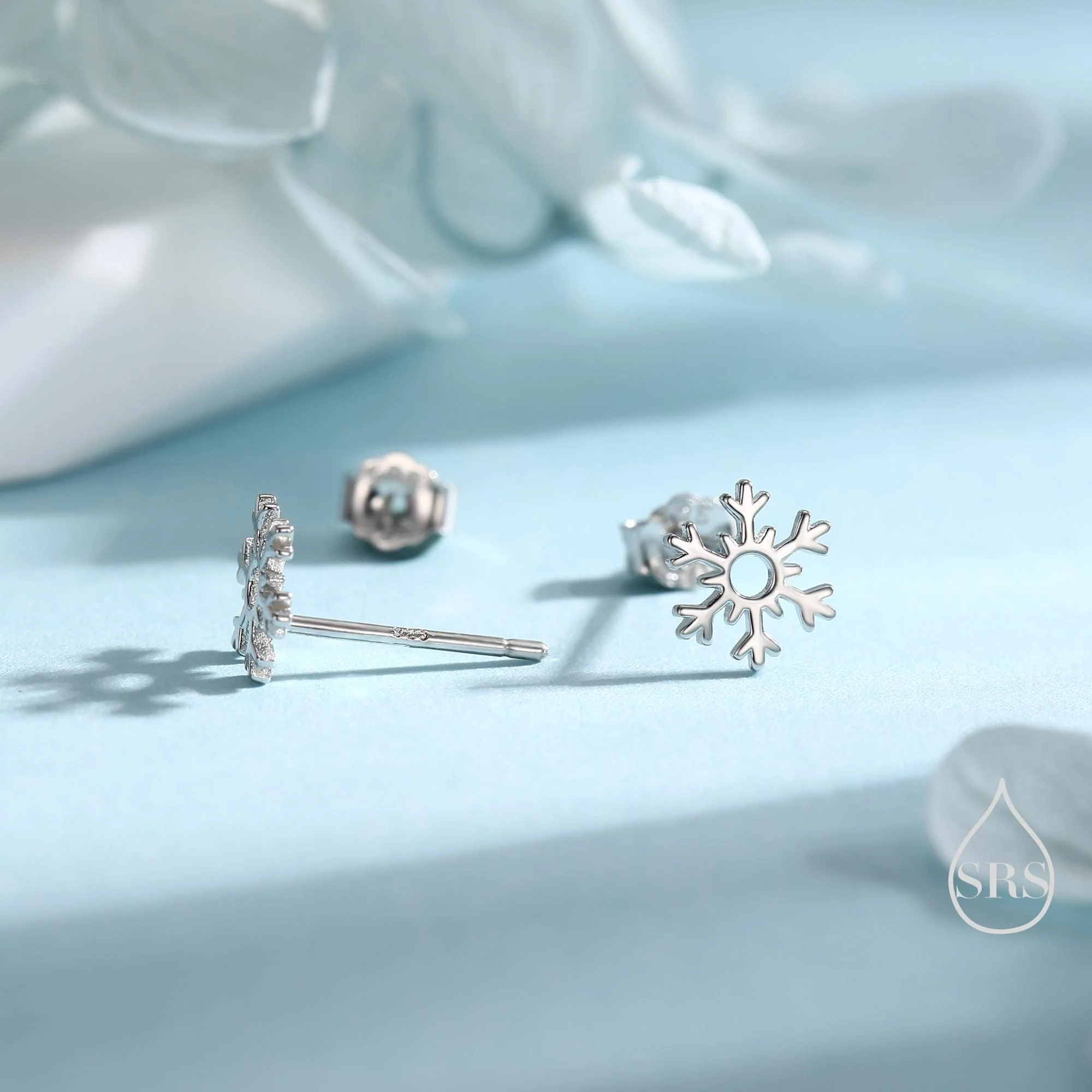 Tiny Snowflake Stud Earrings in Sterling Silver, Small Snow Earrings, Available in 3 Finishes - Silver, Gold and Rose Gold, Dainty Snowflake - Image 2