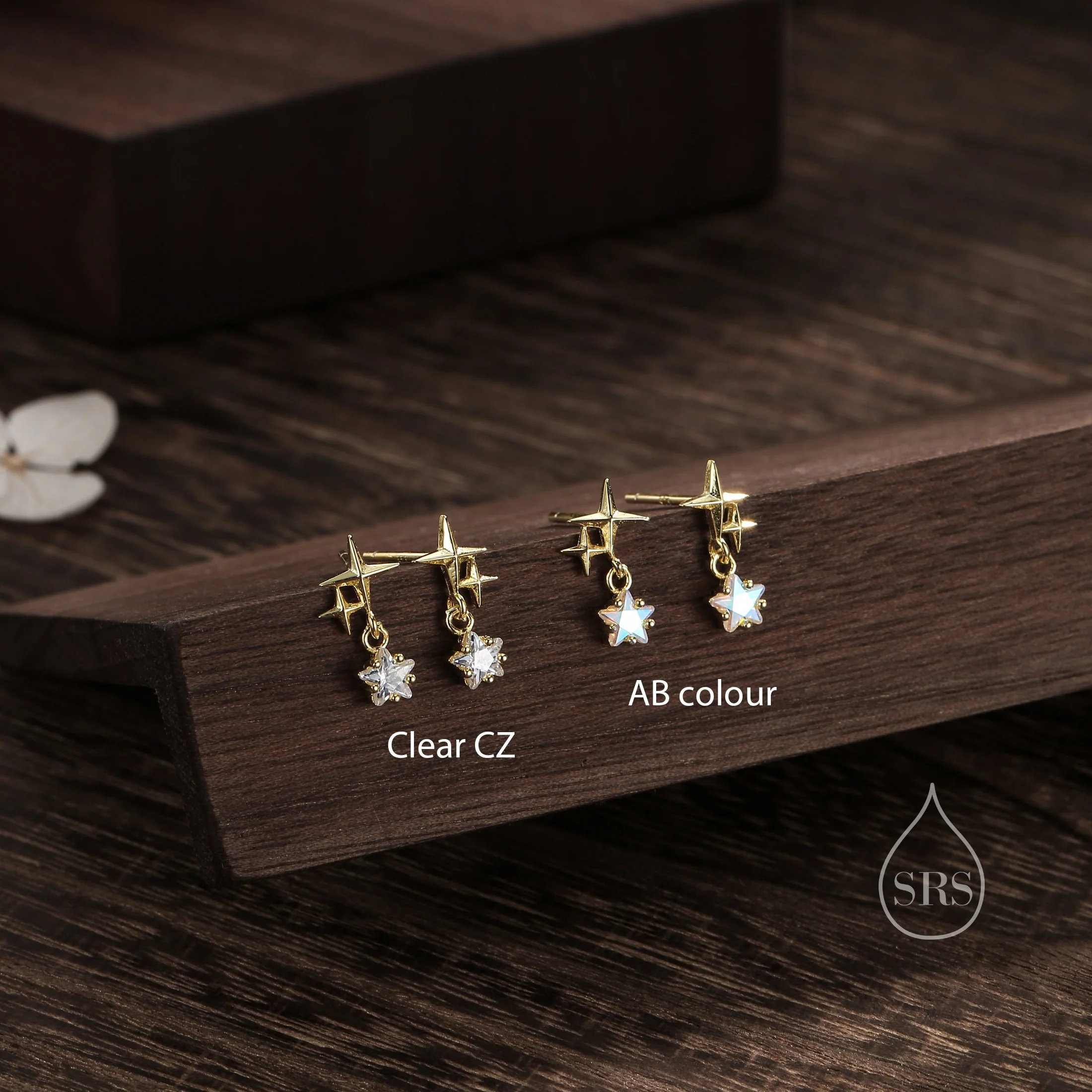 Tiny Star and Dangle CZ Stud Earrings in Sterling Silver, Silver or Gold, Aurora Star Earrings, Sunburst Earrings, Celestial - Image 5