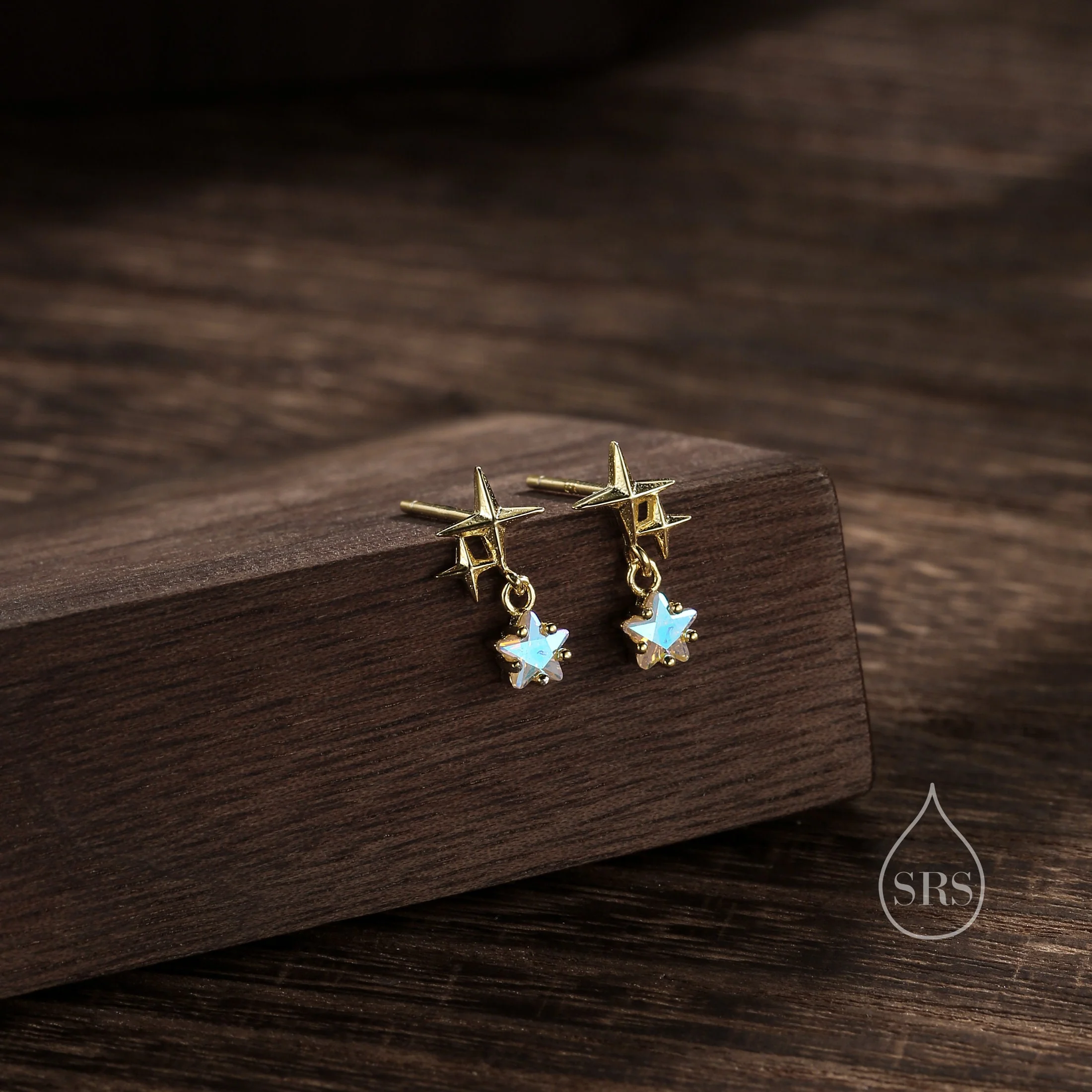 Tiny Star and Dangle CZ Stud Earrings in Sterling Silver, Silver or Gold, Aurora Star Earrings, Sunburst Earrings, Celestial - Image 7
