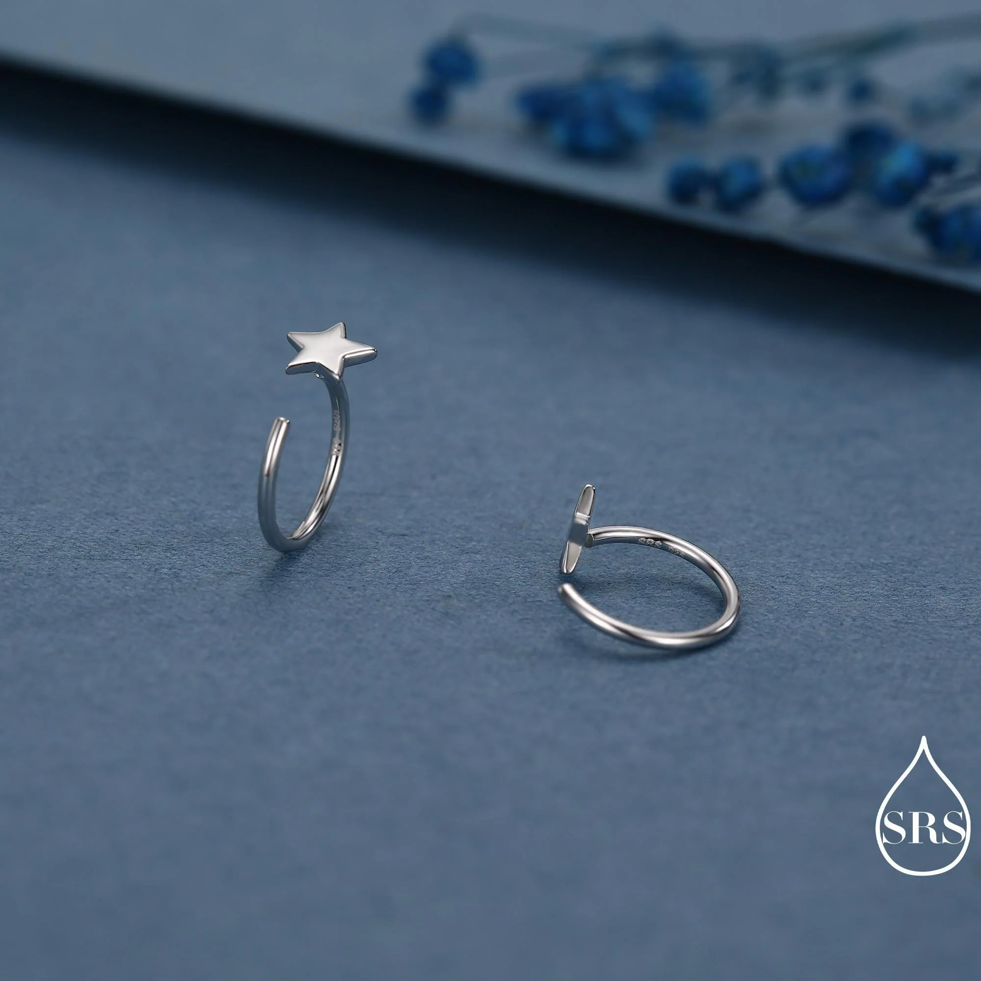 Tiny Star Huggie Hoop Earrings in Sterling Silver, Silver, Gold or Rose Gold, Dainty Little Star Open Threader, Threader Hoop Earrings - Image 4