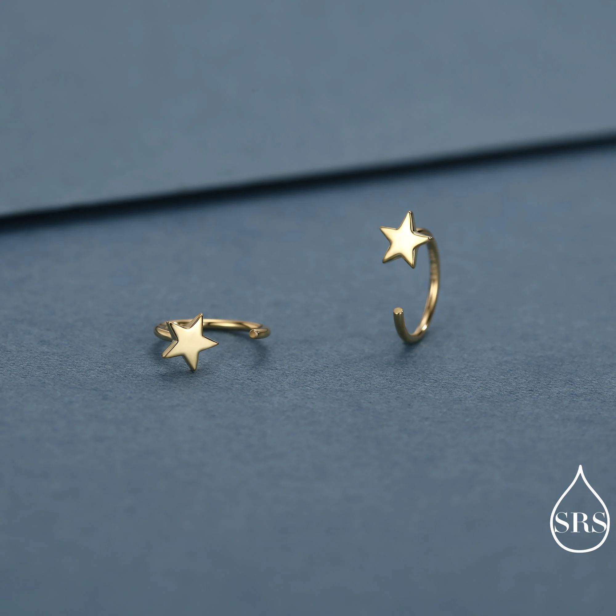 Tiny Star Huggie Hoop Earrings in Sterling Silver, Star Pull Through Earrings, Half Hoop Earrings, Open Hoop, Silver or Gold - Image 6