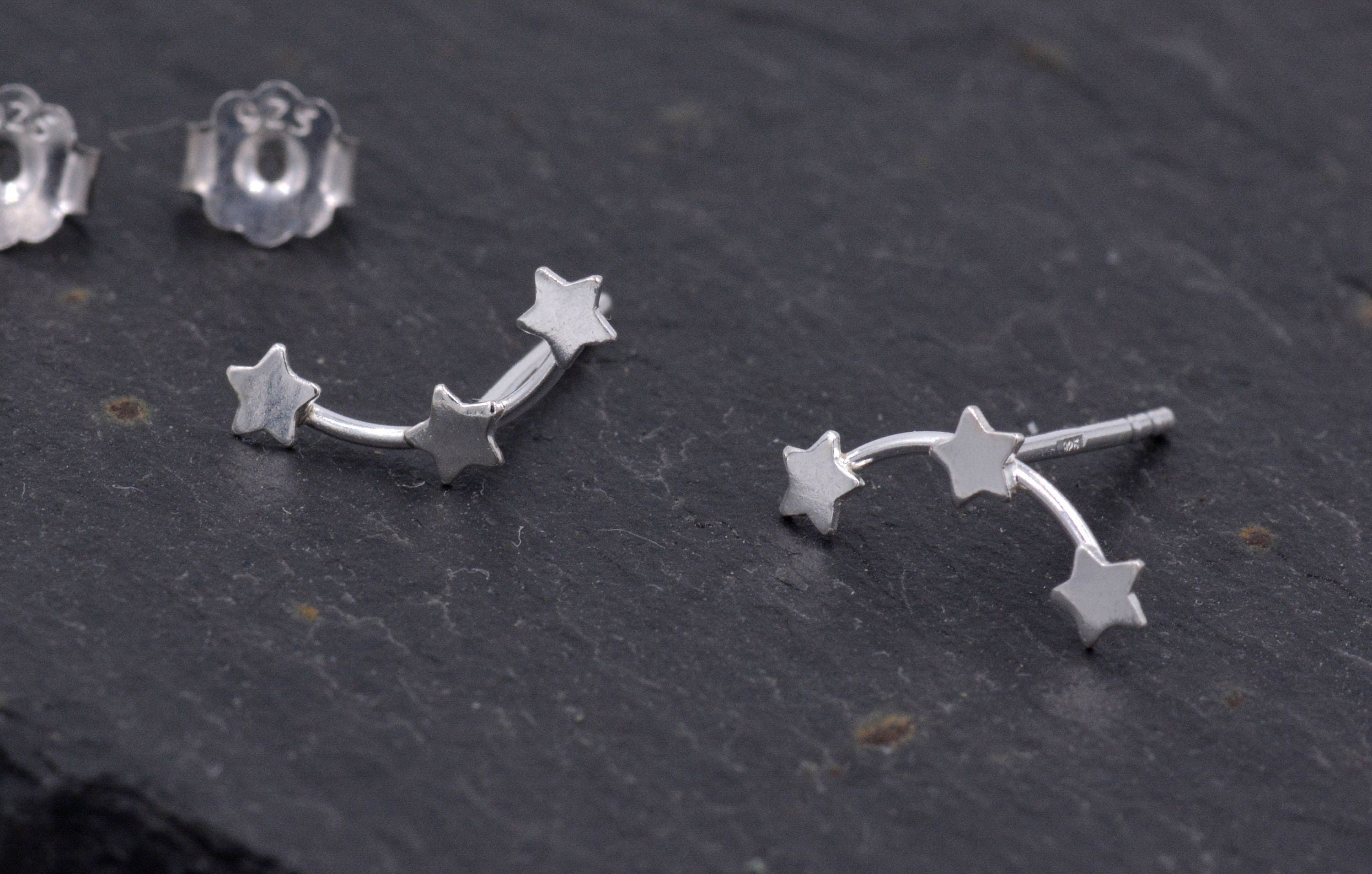 Tiny Star Trio Constellation Sterling Silver Dainty Stud Earrings, Available in Gold, Rose Gold and Silver, Tiny Star crawlers - Image 3