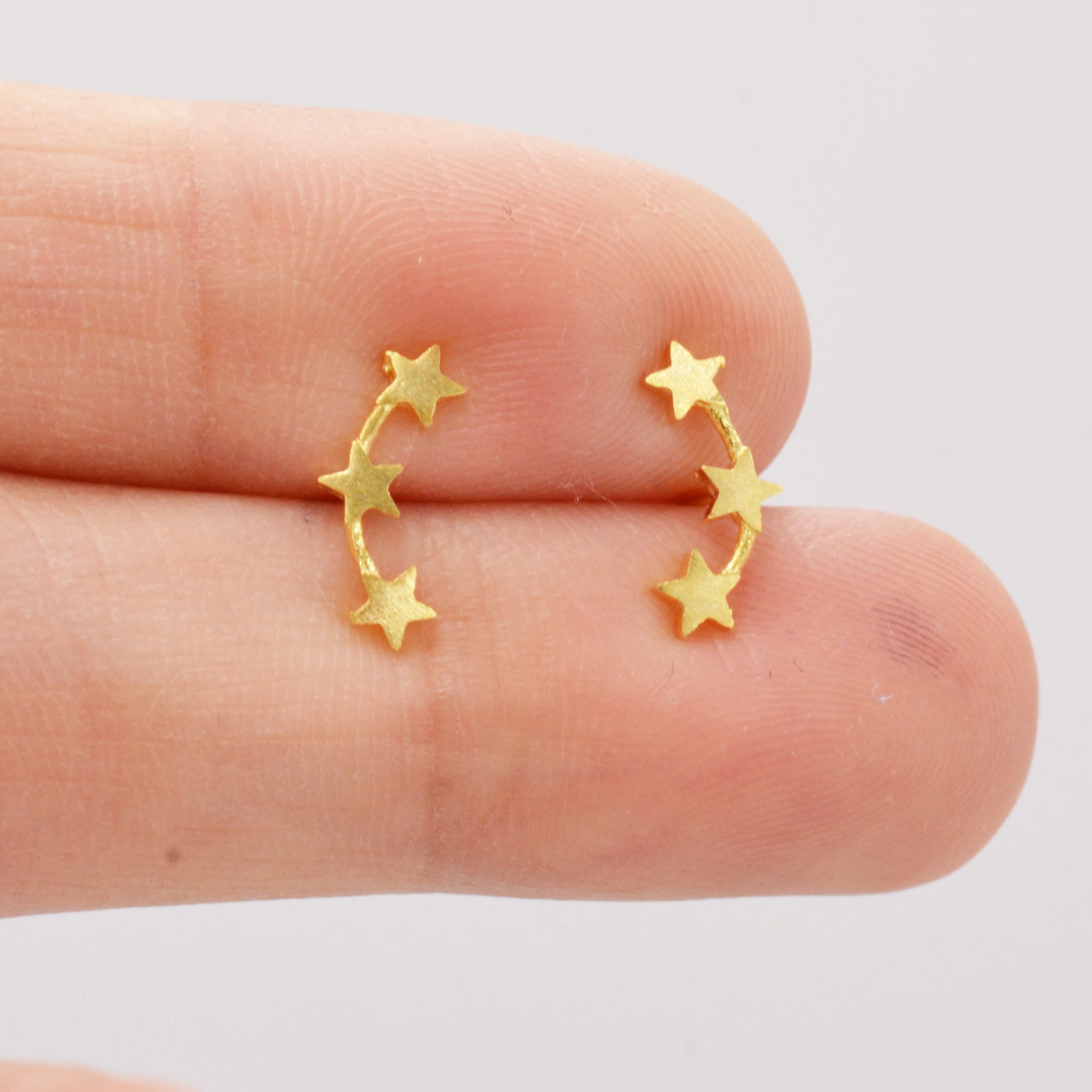 Tiny Star Trio Constellation Sterling Silver Dainty Stud Earrings, Available in Gold, Rose Gold and Silver, Tiny Star crawlers - Image 4
