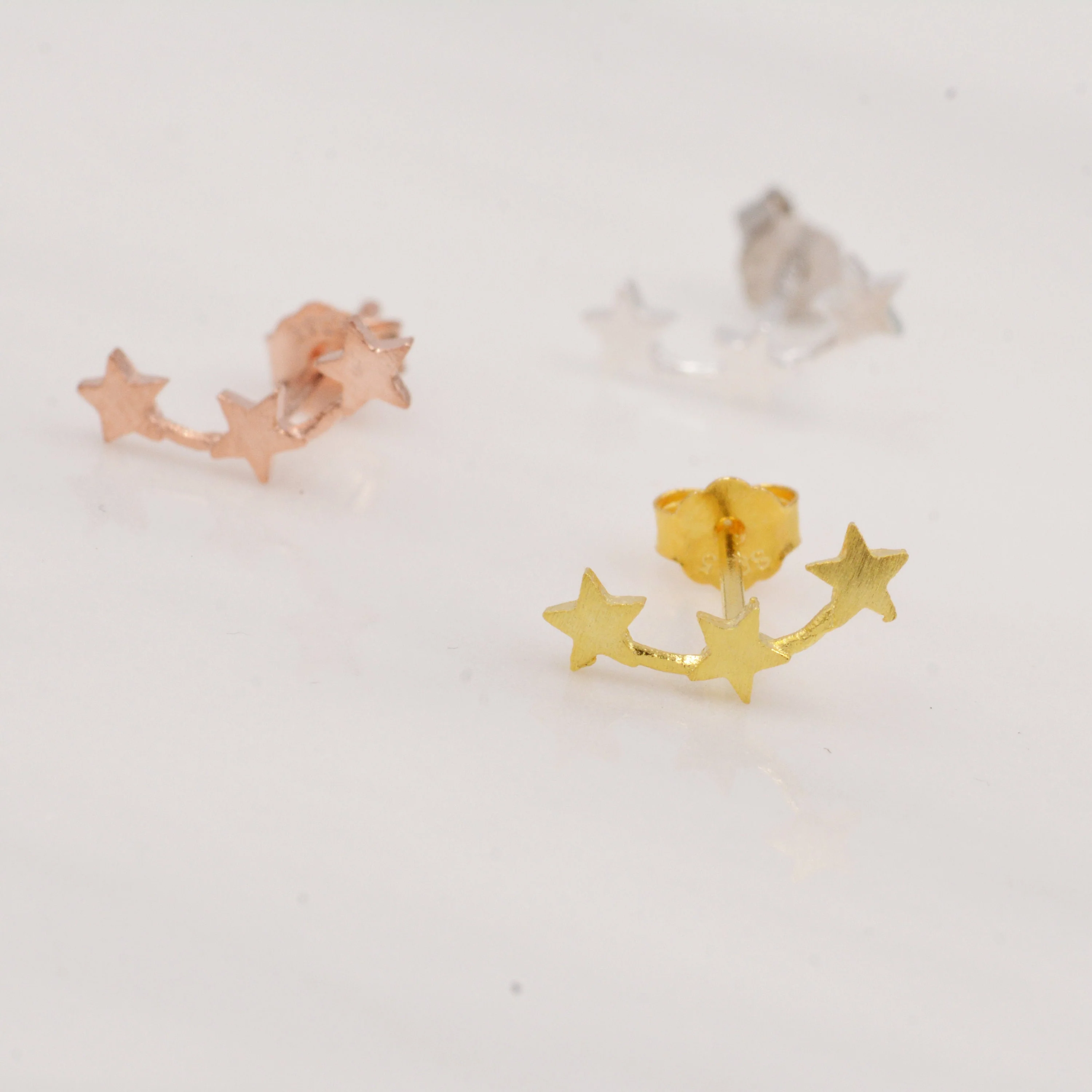 Tiny Star Trio Constellation Sterling Silver Dainty Stud Earrings, Available in Gold, Rose Gold and Silver, Tiny Star crawlers - Image 6
