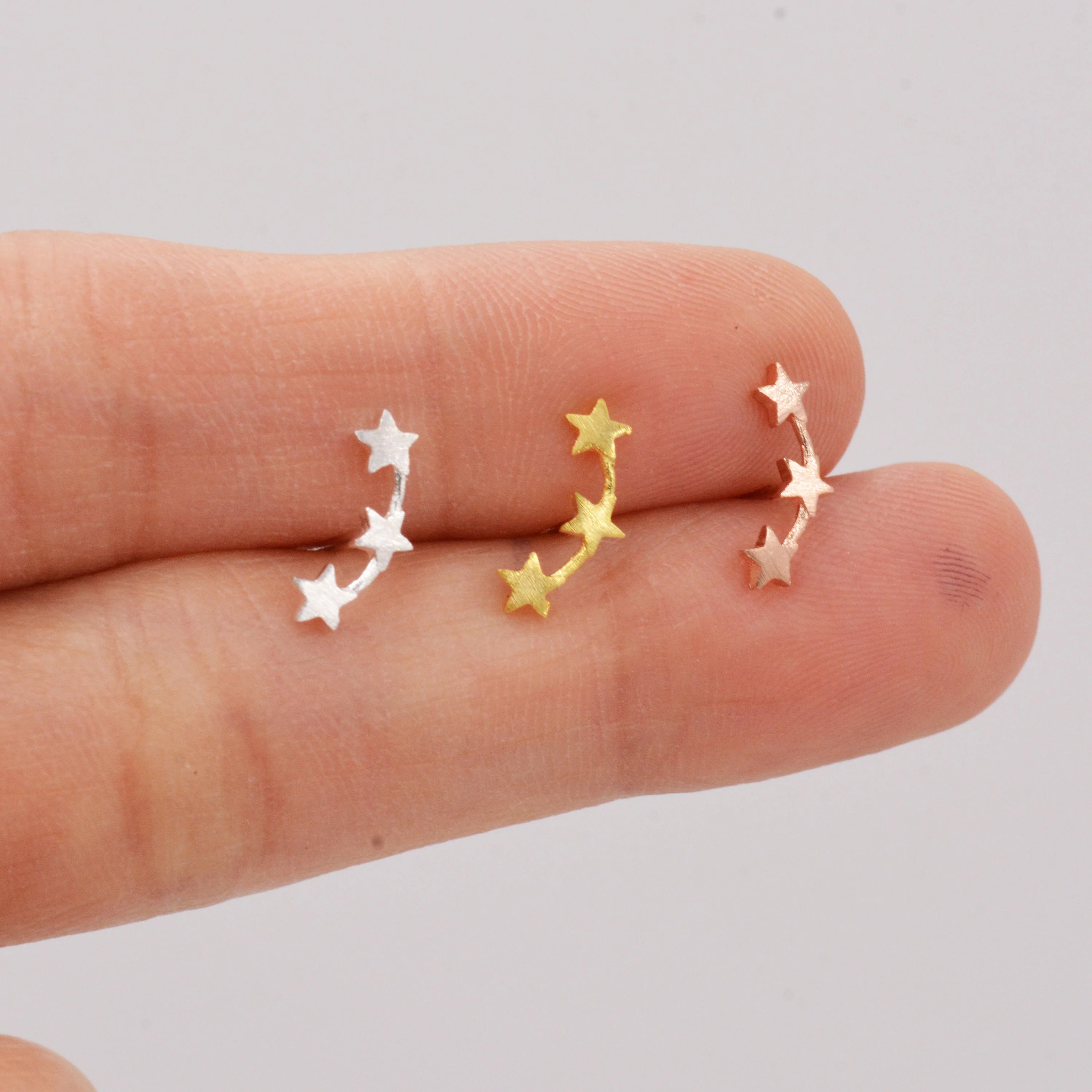 Tiny Star Trio Constellation Sterling Silver Dainty Stud Earrings, Available in Gold, Rose Gold and Silver, Tiny Star crawlers - Image 7