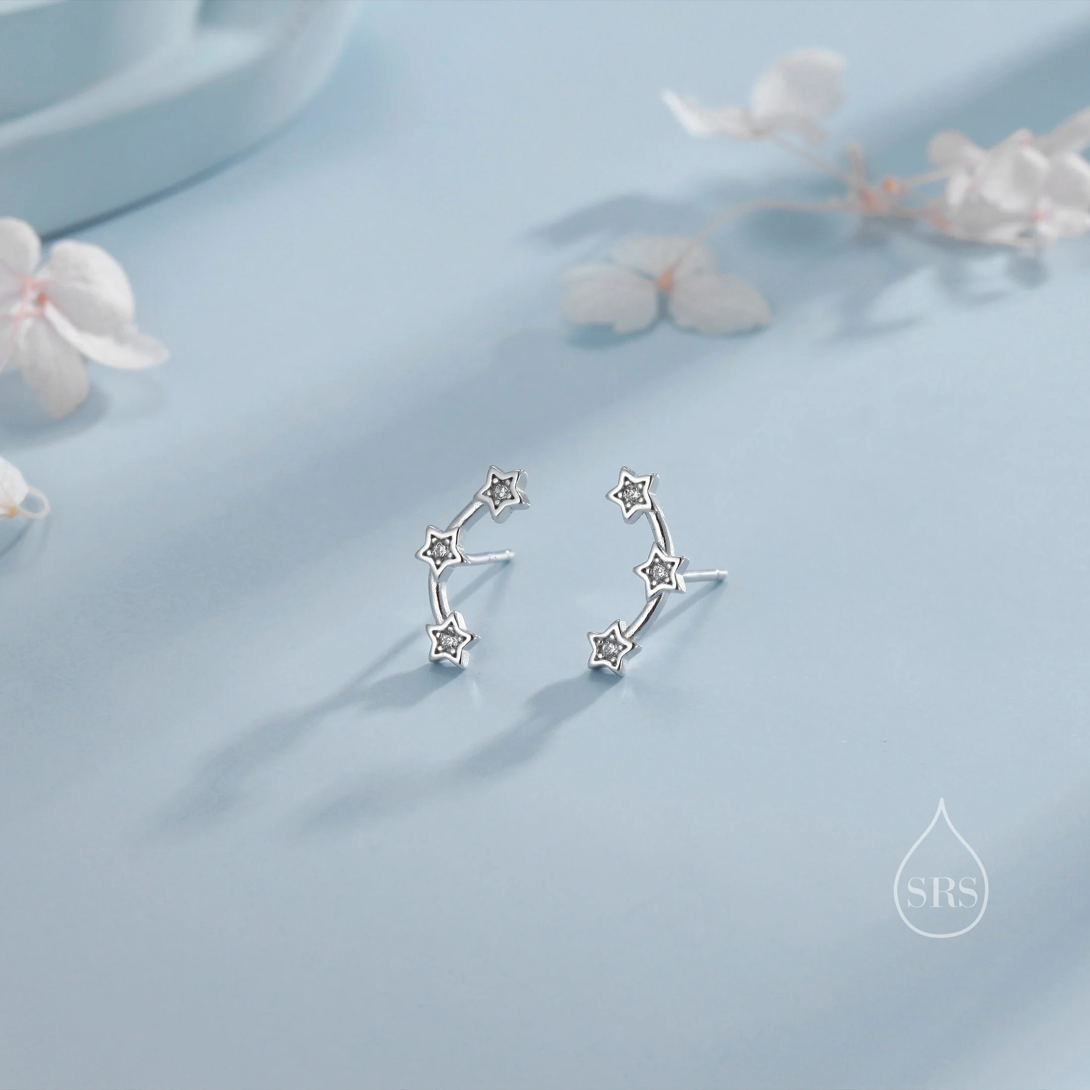 Tiny Star Trio Stud Earrings in Sterling Silver - Image 11