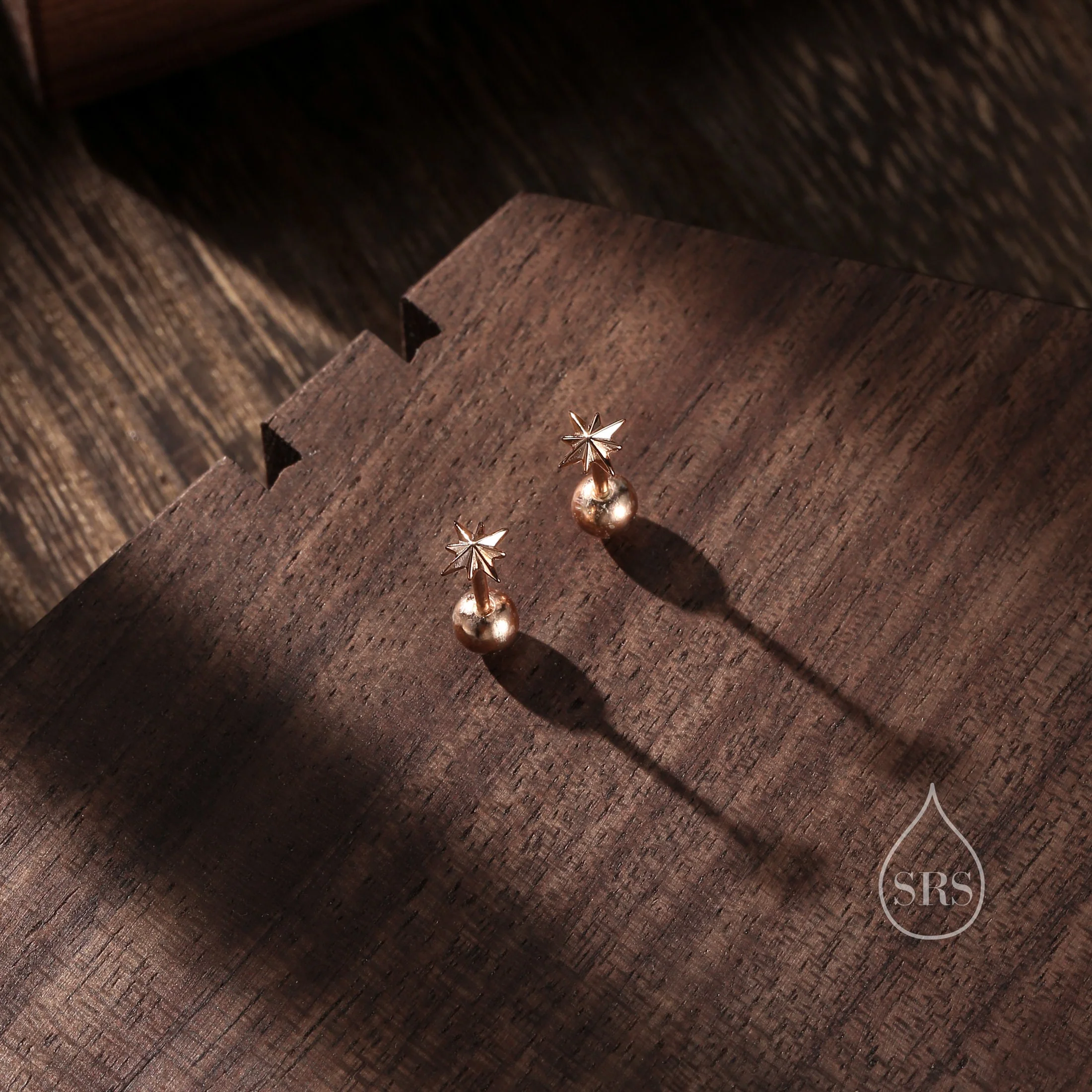 Tiny Starburst 18G Screw Back Earrings in Sterling Silver - Image 5