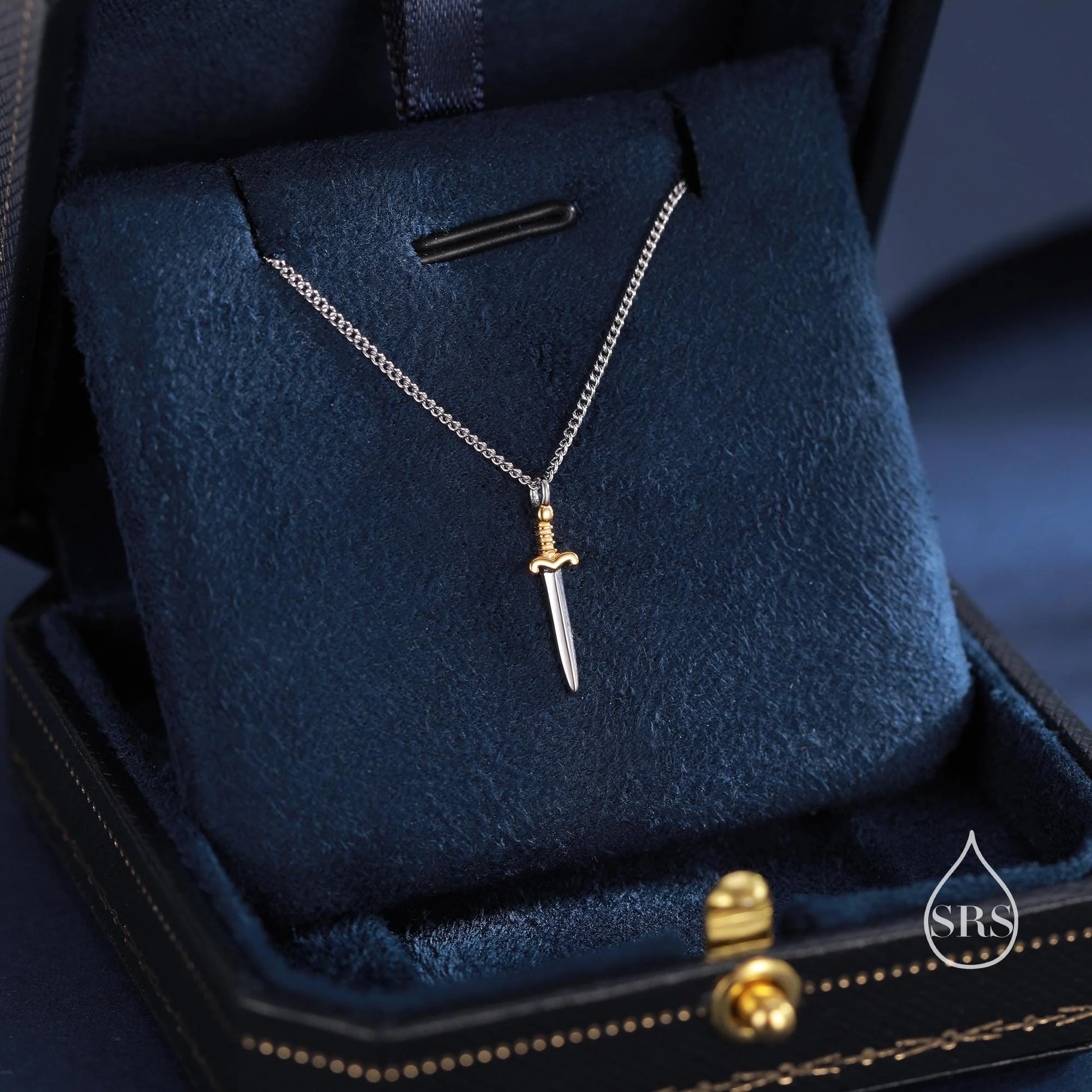 Tiny Sword Pendant Necklace in Sterling Silver, Two Tone Sword Necklace, Tiny Sword Necklace - Image 3