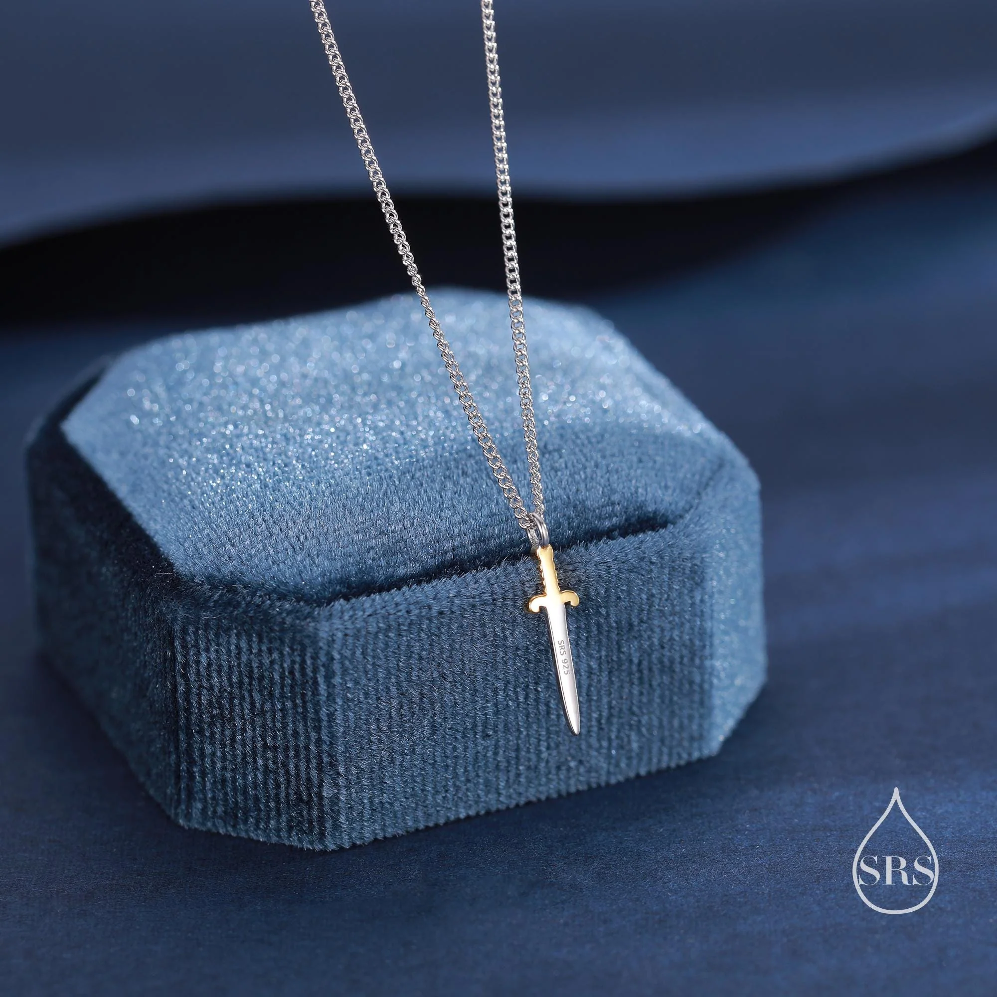 Tiny Sword Pendant Necklace in Sterling Silver, Two Tone Sword Necklace, Tiny Sword Necklace - Image 4