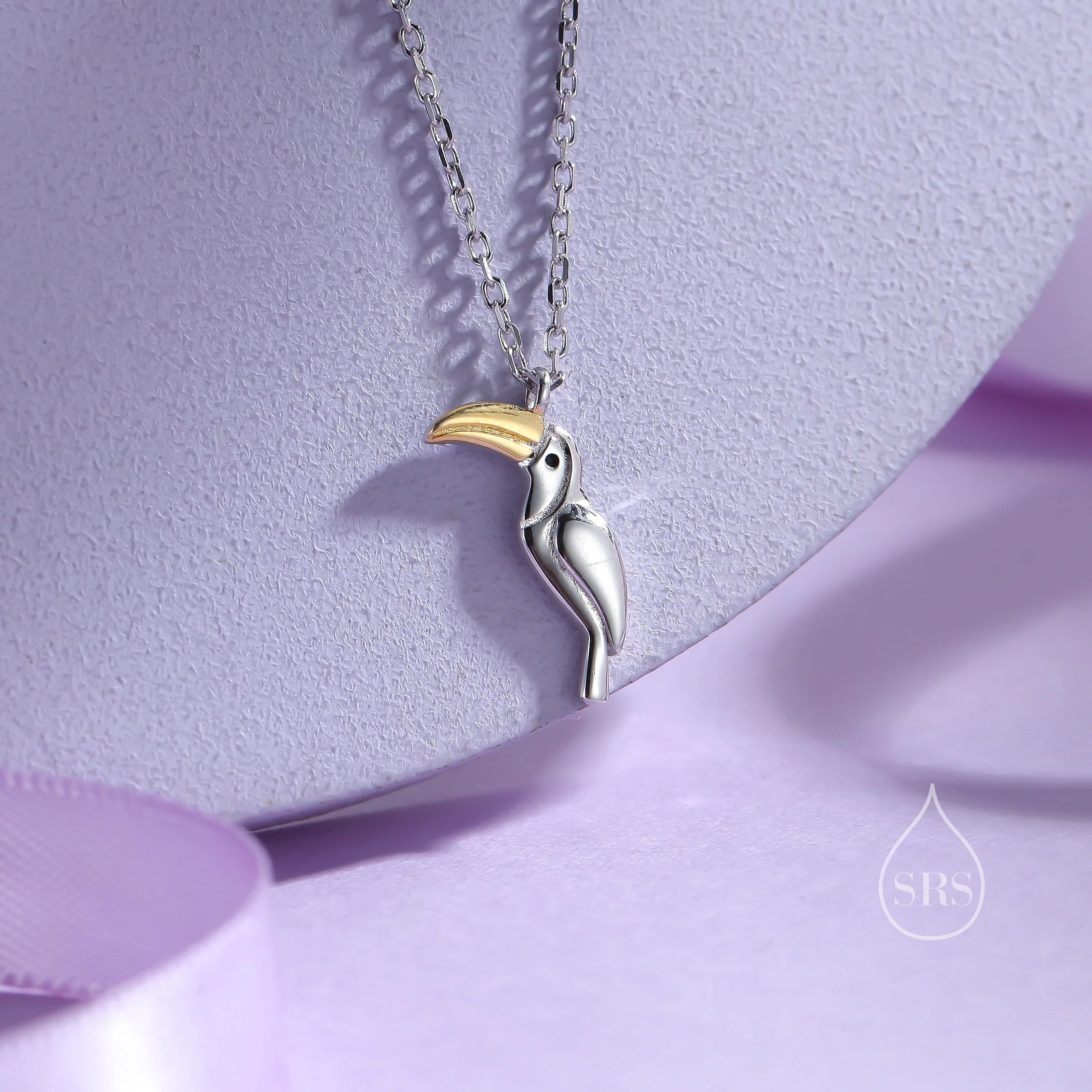 Tiny Toucan Bird Pendant Necklace in Sterling Silver, Cute Bird Necklace, Silver Bird Necklace - Image 3