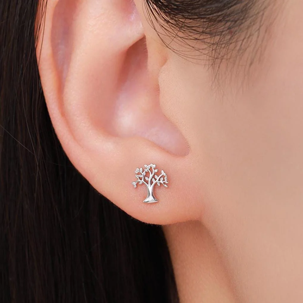 Tiny Tree Stud Earrings in Sterling Silver, Silver or Gold or Rose Gold, Sterling Silver Tree of Life Earrings