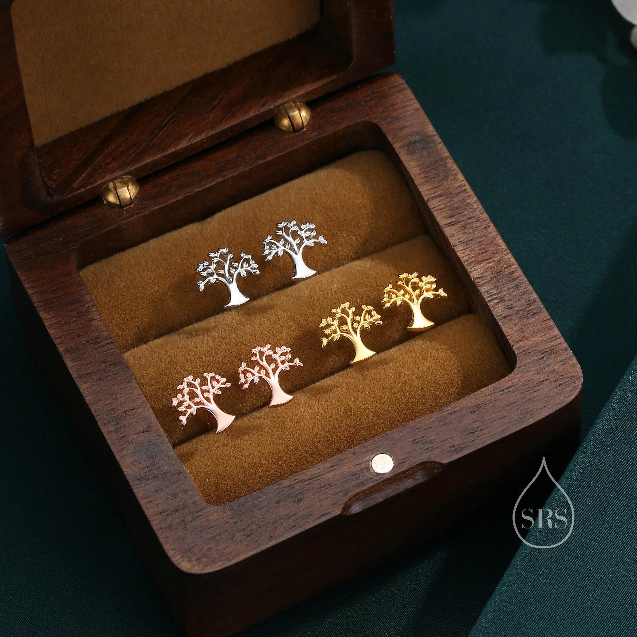 Tiny Tree Stud Earrings in Sterling Silver, Silver or Gold or Rose Gold, Sterling Silver Tree of Life Earrings - Image 5