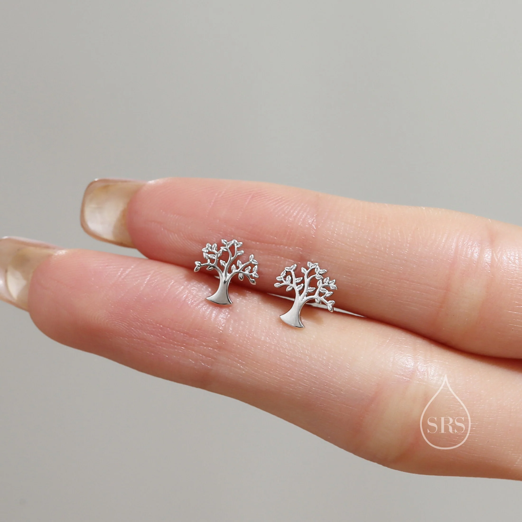Tiny Tree Stud Earrings in Sterling Silver, Silver or Gold or Rose Gold, Sterling Silver Tree of Life Earrings - Image 6