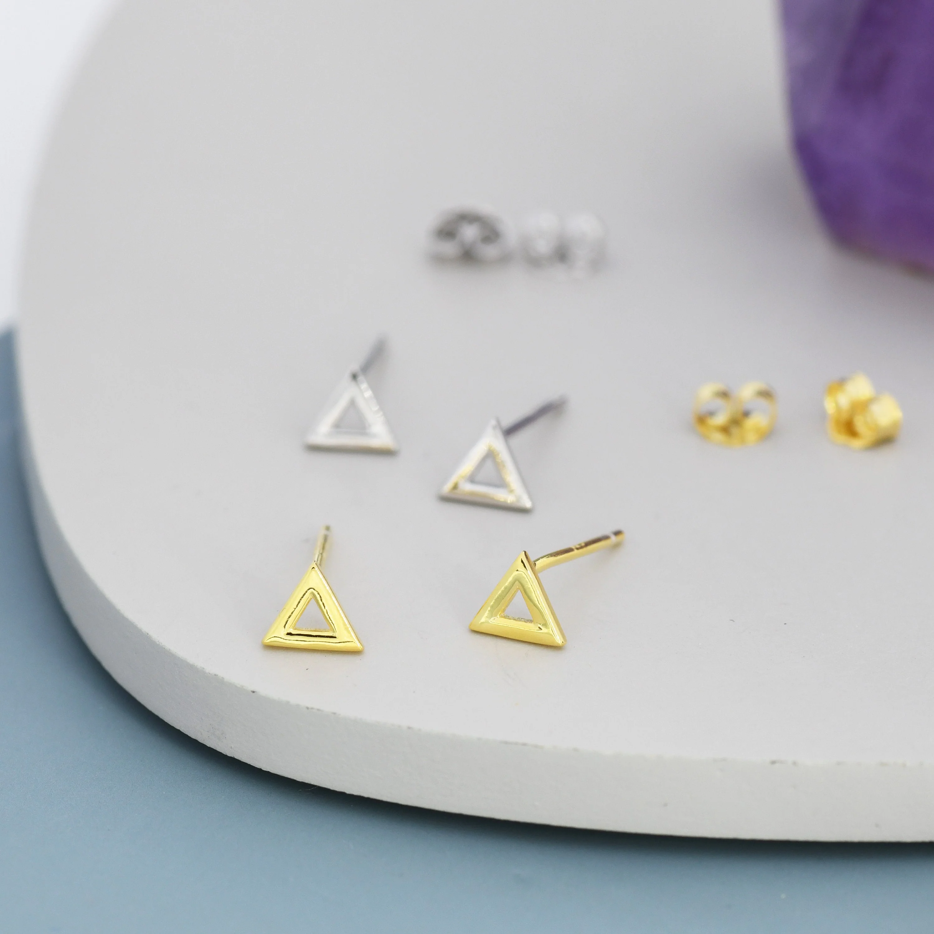 Tiny Triangle Stud Earrings in Sterling Silver, Silver or Gold, Geometric Triangle Earrings - Image 3