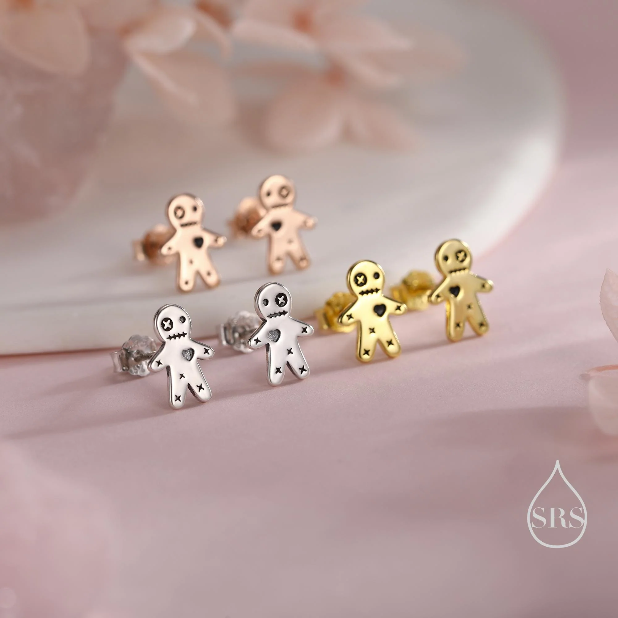 Tiny Voodoo Doll Stud Earrings in Sterling Silver, Oxidised Silver, Gold or Rose Gold, Creepy and Quirky, Halloween Earrings - Image 3
