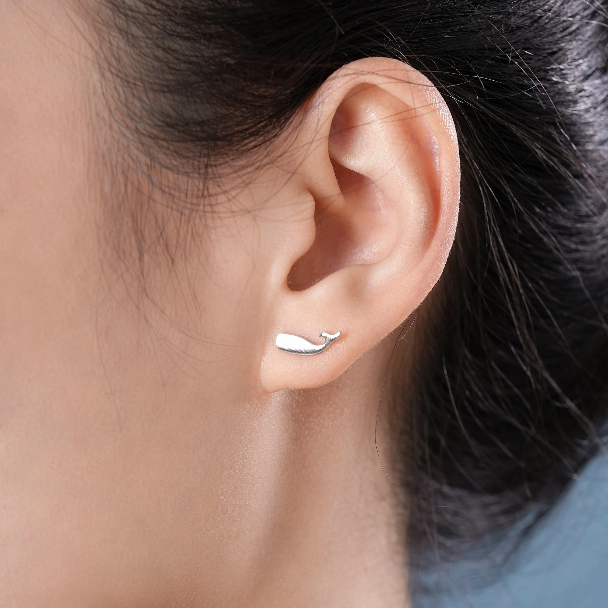 Tiny Whale Stud Earrings in Sterling Silver, Silver or Gold or Rose Gold, Cute Whale Fish Earrings, Minimalist Whale Earrings - Image 2