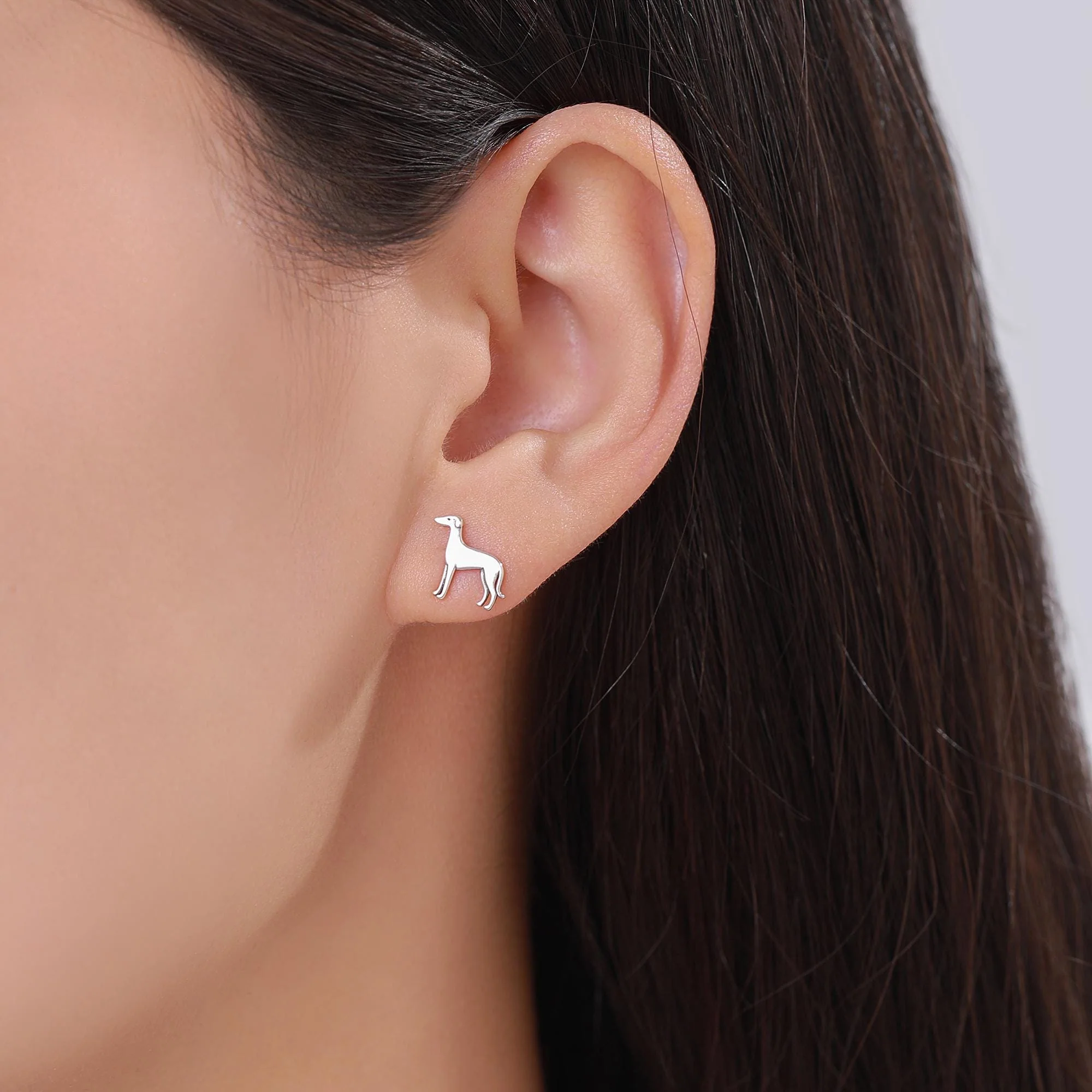 Tiny Whippet Dog Stud Earrings in Sterling Silver, Greyhound Puppy Earrings, Silver, Gold or Rose Gold, Nature Inspired Pet Animal Earrings - Image 2