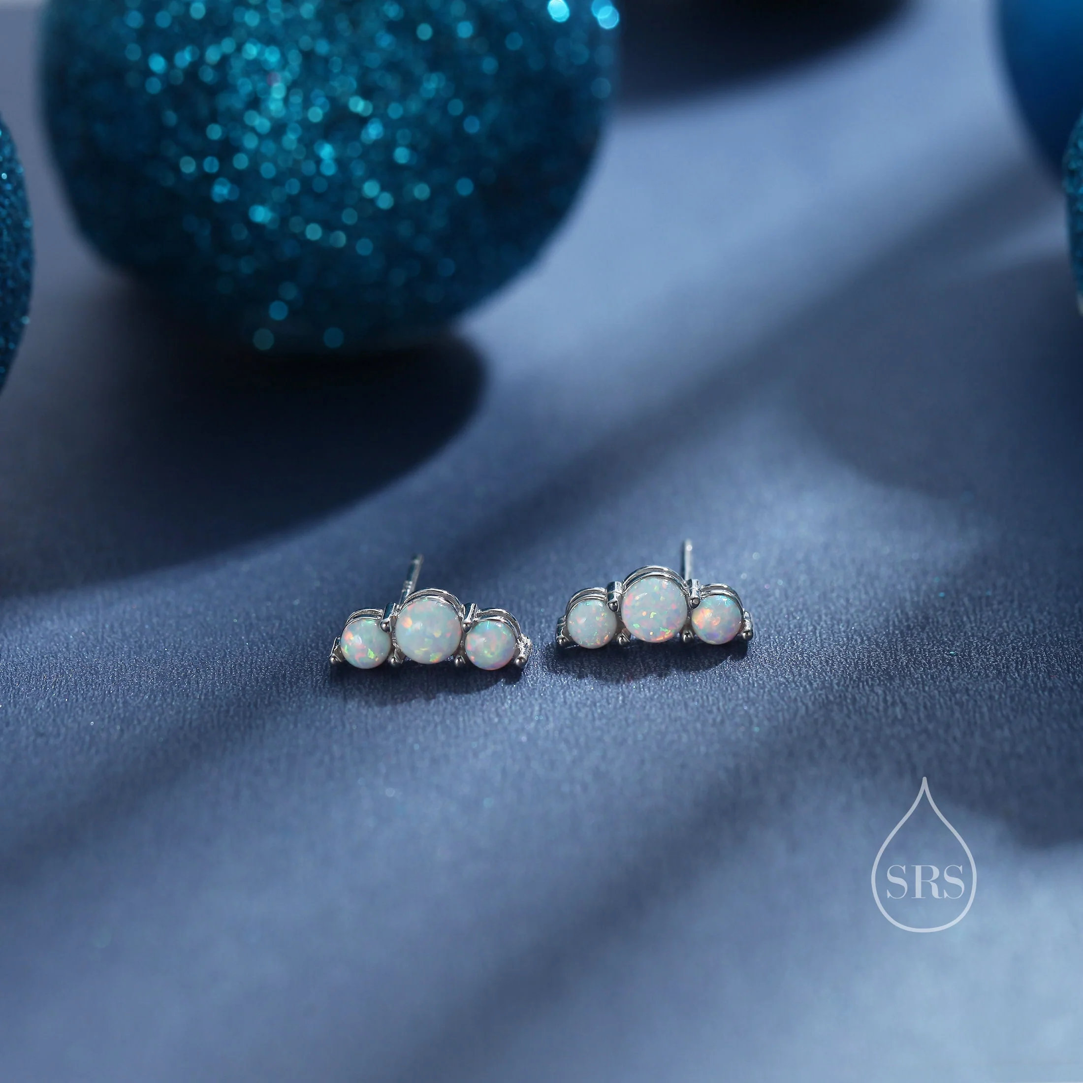 Tiny White Opal Trio Stud Earrings in Sterling Silver, Three Opal Earrings, Opal Stud, Small Opal Earrings - Image 4